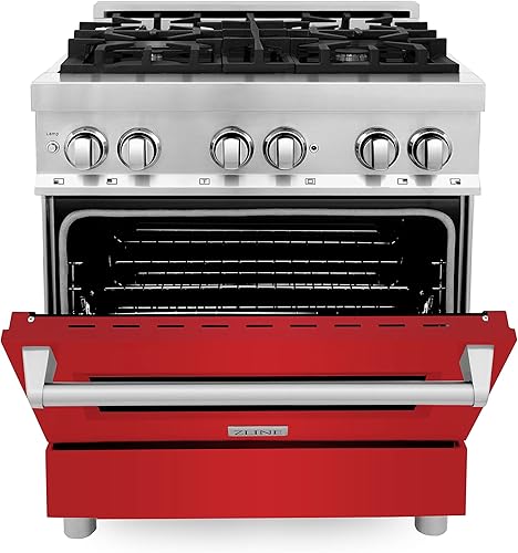 Miniatura 2 de ZLINE 30 in. 4.0 cu. ft. Legacy Dual Fuel Range with 4 Burner Gas Cooktop and Electric Convection Oven in Stainless Steel and Red Matte Door