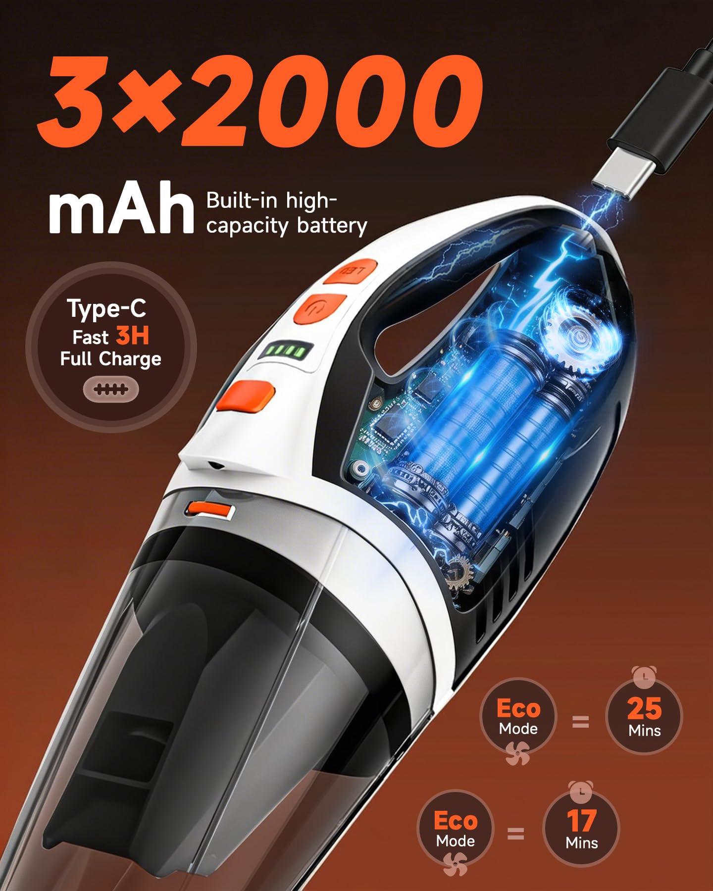 TANYO Aspirabriciole Senza Fili 4 IN 1, 12000PA Potente Aspirapolvere Auto con Motore Brushless, Mini Aspirapolvere Portatile con Filtro HEPA e Multipli Accessori, per Capelli, Casa, Ufficio, Cucina