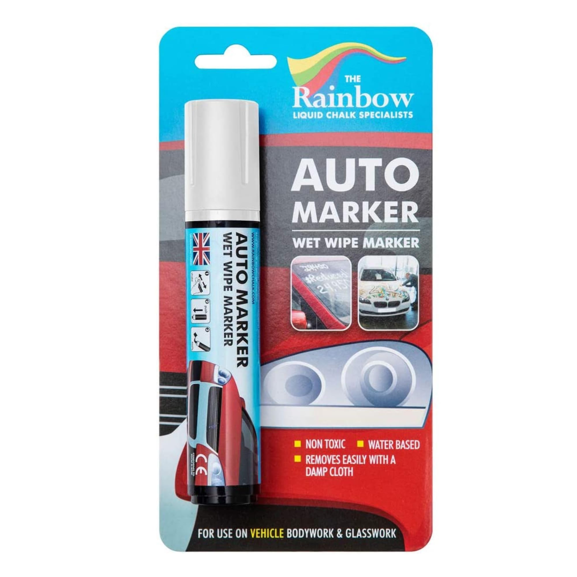 Rainbow Chalk Markers Limited Grand marqueur automatique blanc – Peinture amovible pour panneaux de carrosserie et pare-brise