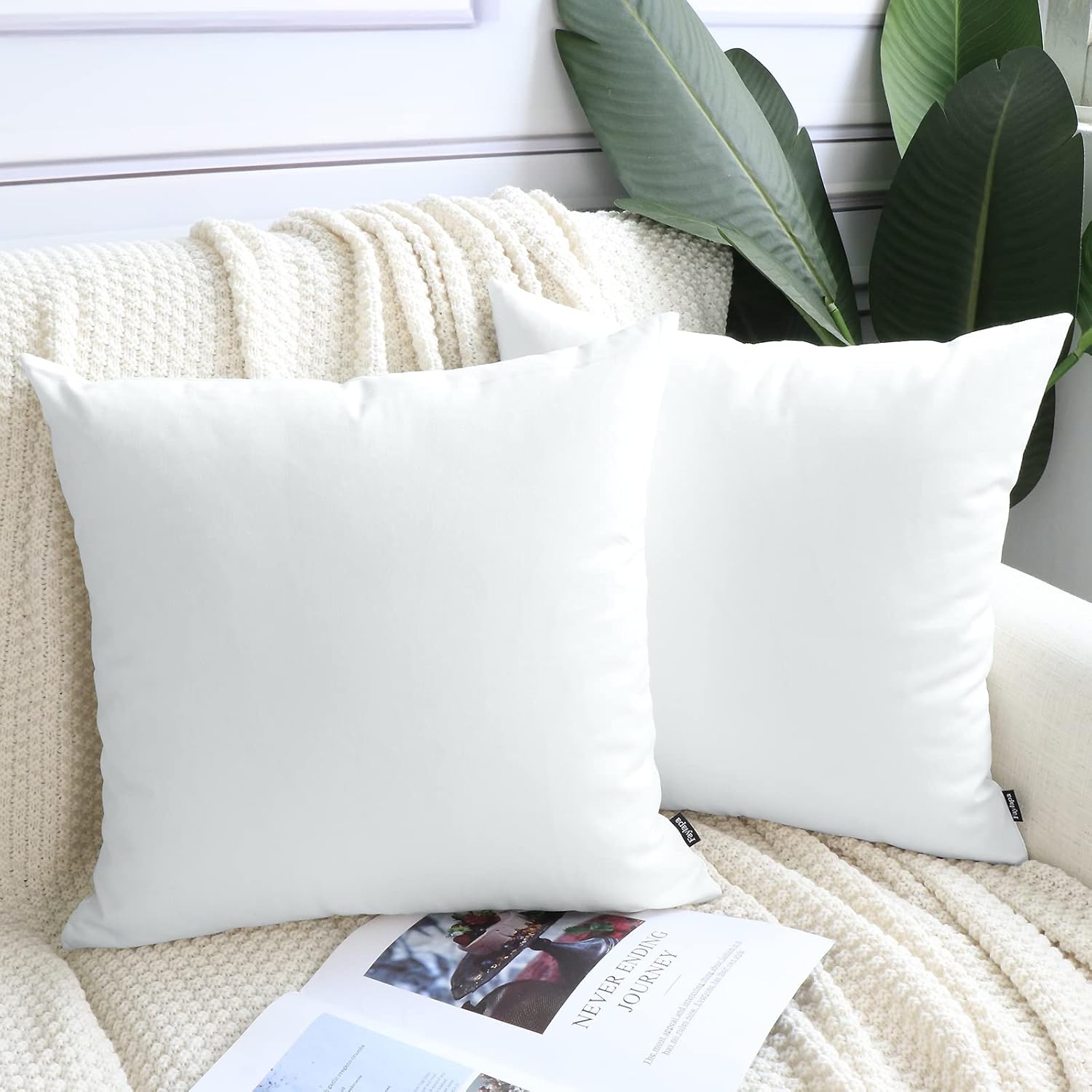 Faylapa Pack of 4 Cotton Canvas Throw Pillow Covers, DIY Solid Color Throw Pillow Cases Pillowcovers for Couch Sofa Living Room Decoration Car Office Sofa (Case ONLY) (Off White, 50*50cm(20''×20''))