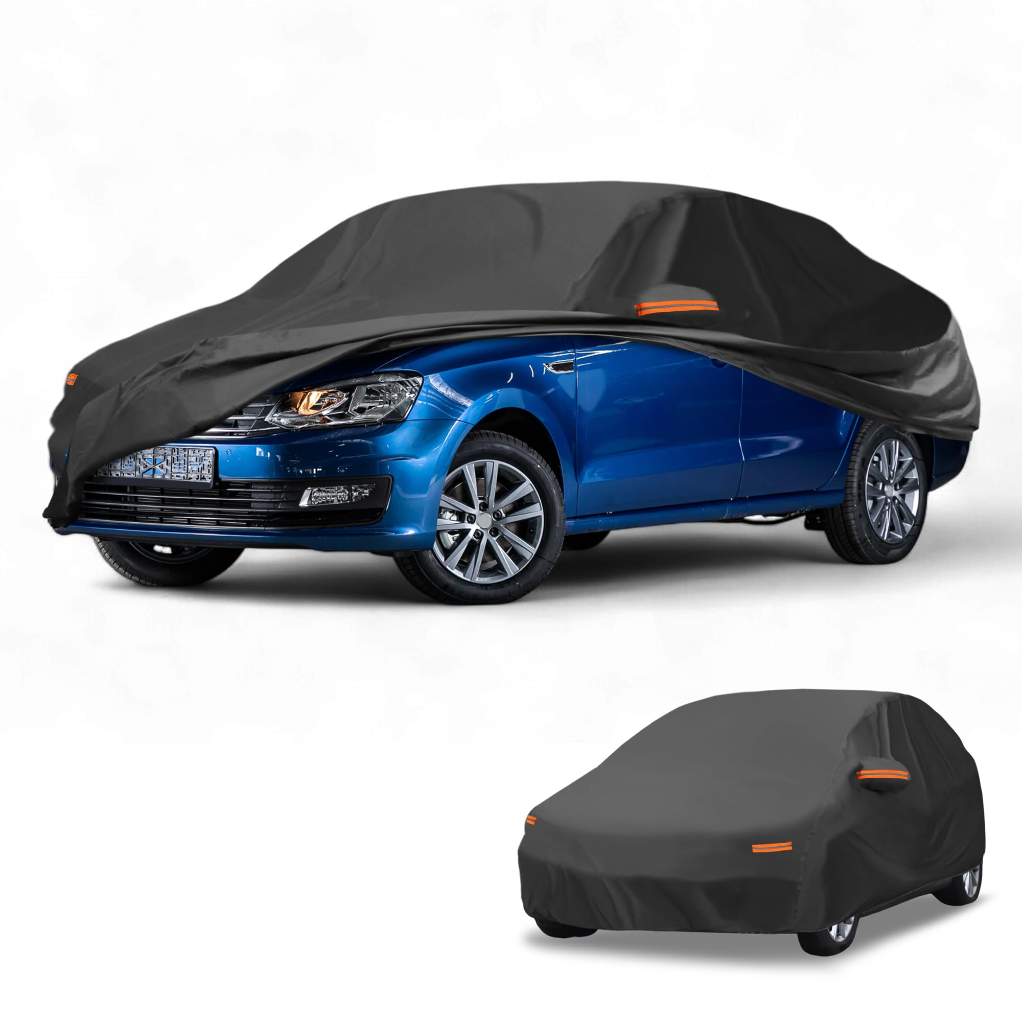 Wodoodporny pokrowiec samochodowy na każdą pogodę, odporny na promieniowanie UV, na zewnątrz, pełna ochrona zewnętrzna, do Volkswagena Polo Hatchback 2001-2023 210D-PU, czarny, z zamkiem błyskawicznym