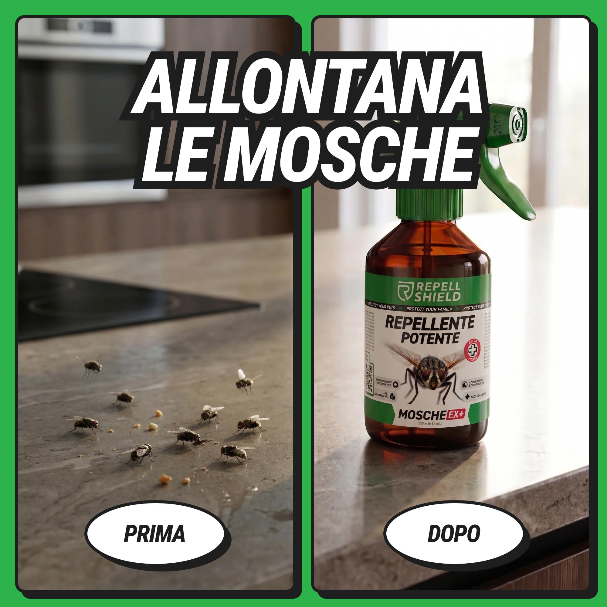 RepellSheild Repellente Mosche Spray per Ambienti – Soluzione Anti Mosche per Casa e Spazi Esterni – Formula a Base Naturale, Senza Odori Chimici – Ideale per Cucina, Terrazze e Zone Living, 500ml