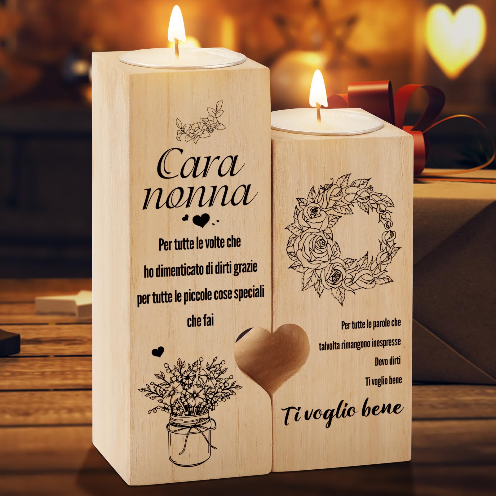 Regalo Nonna, Regali per la Nonna Candelabro a Forma di Cuore, Regalo Nonna Compleanno, Idee Regalo Nonna, Regali di Natale per la Nonna per la festa della mamma