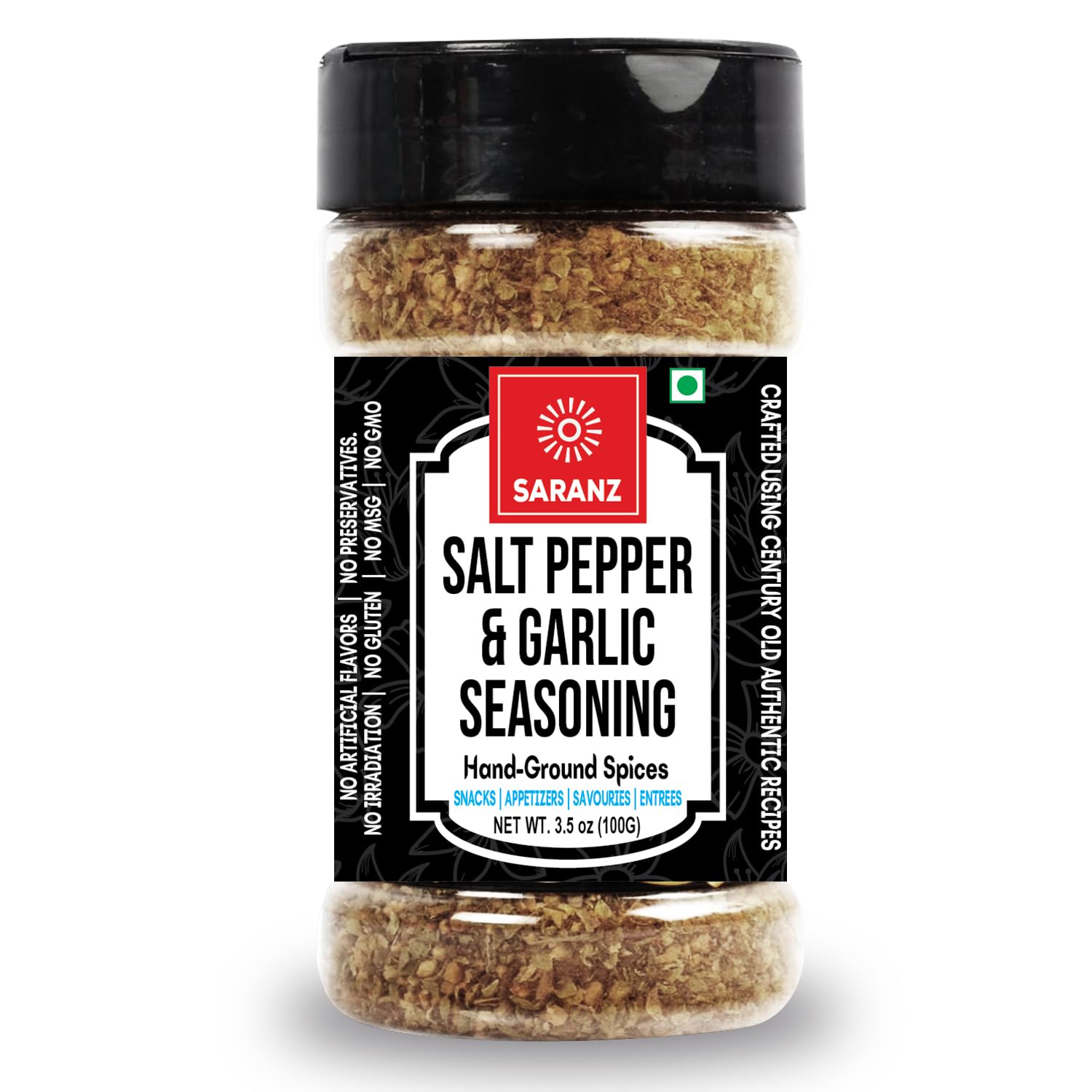 SARANZ Salt Pepper Garlic Mix Exotic Seasoning, Ideal for Main Dishes, Appetizers, Snacks, and Savories,Instant Seasoning With Zero Preservatives,Scented and Flavorful Vegan - 100 Grams Sprinkler Jar (B09XDZZCBD) Amazon Price History, Amazon Price Tracker