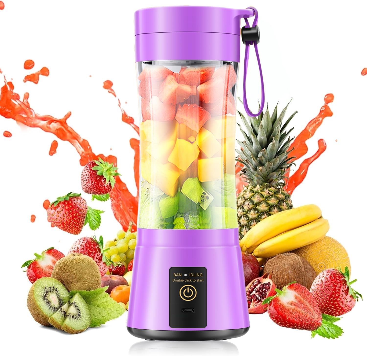 Cordless Mini Blender Make Smoothies &amp; Shakes - Portable Blender with 380ML BPA-Free Travel Cup, USB Rechargeable, Easy to Clean, Suit in Gym/Office