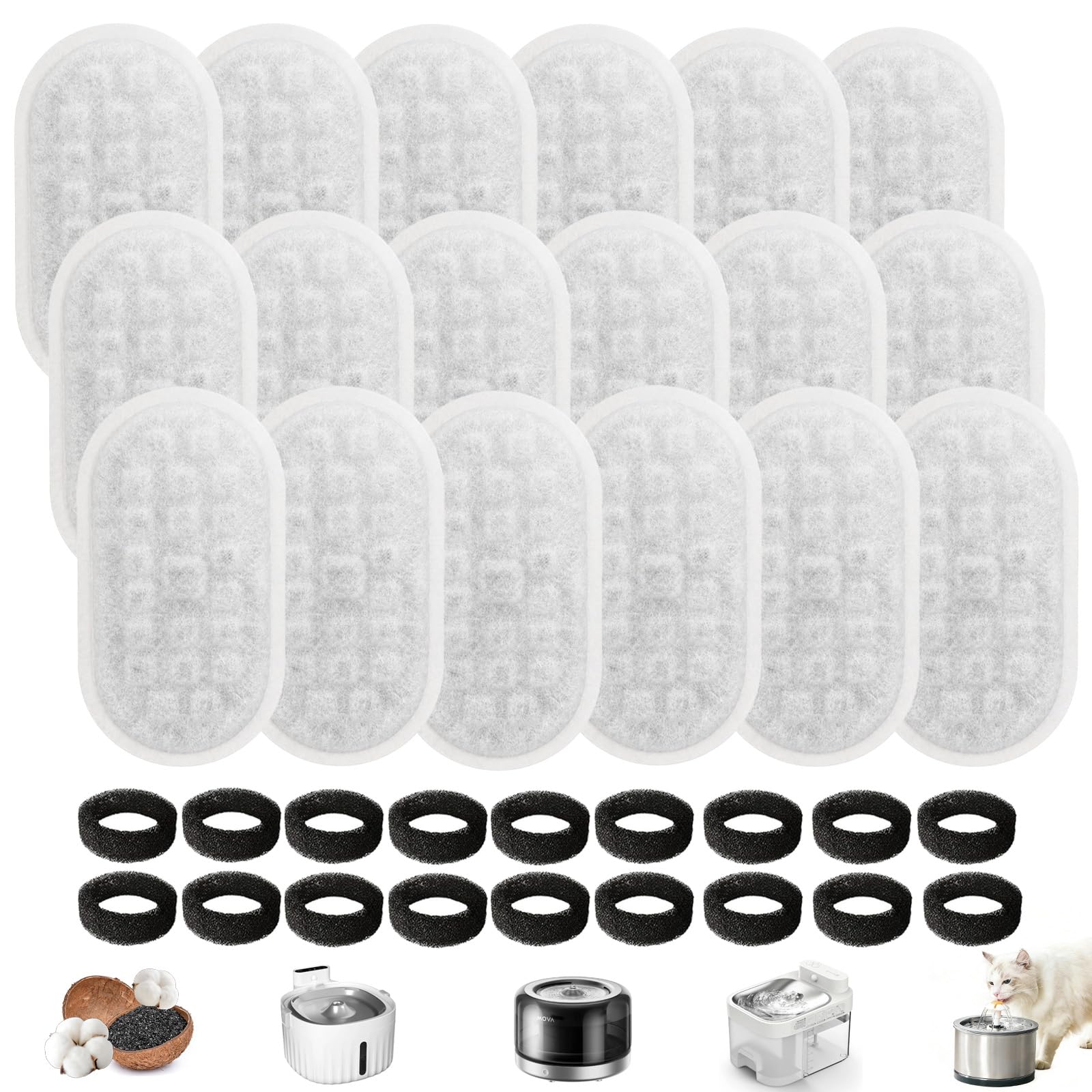 Kisizity 36 PCS Cat Fountain Filters Set, Pet Fountains Filter Replacement