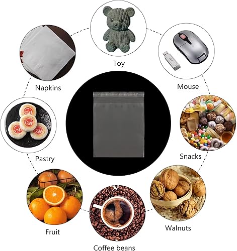 Miniatura 4 de EachDusto Bolsas de celofán autoadhesivas transparentes de 6 x 6 pulgadas, 100 bolsas de celofán cuadradas sellables OPP de polietileno de 2 mil