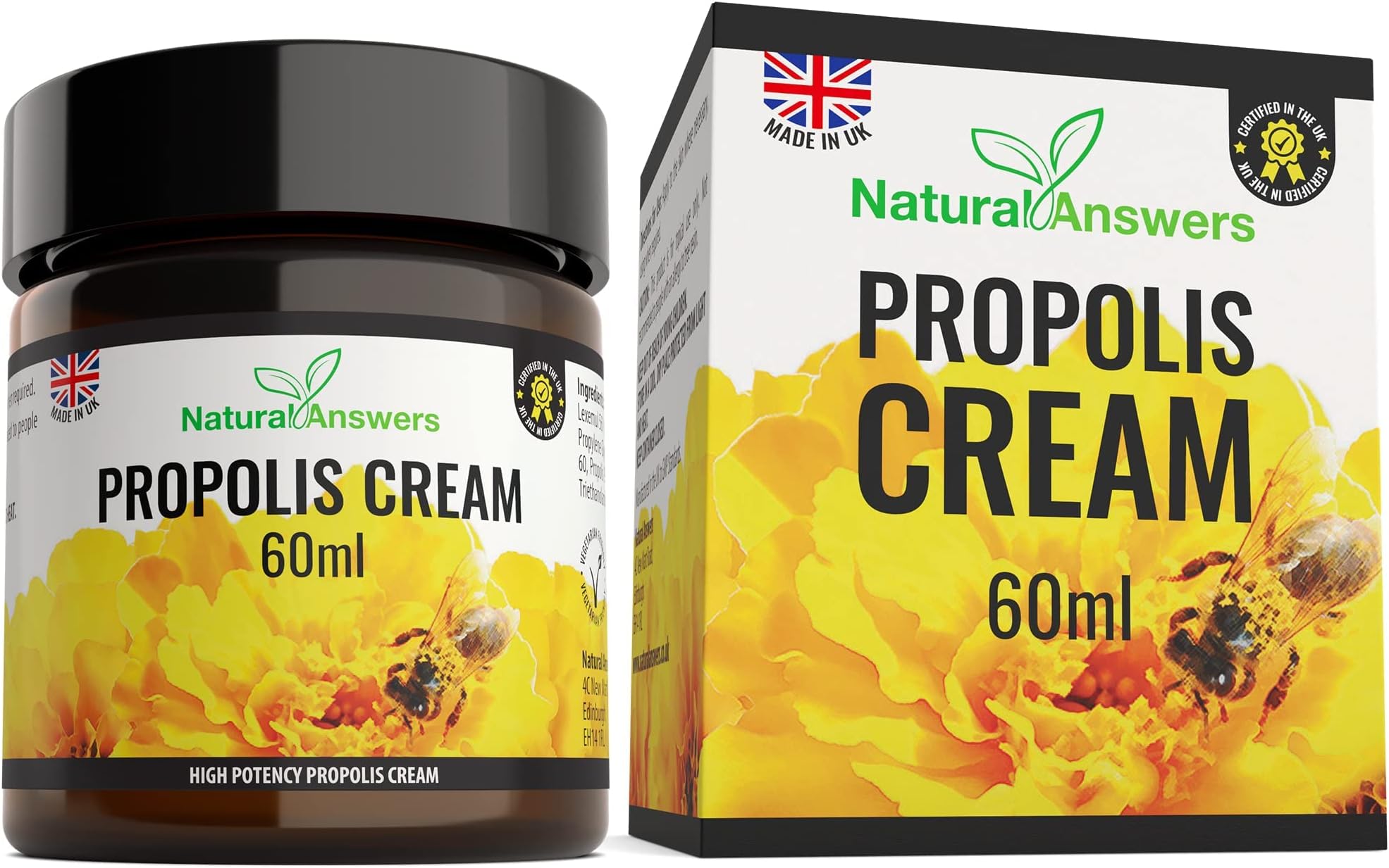 Bee Propolis Cream 60ml - Moisturising Natural Propolis Balm Ointment Remedy for Dry Skin, Cold Sores and Spots - UK Manufactured
