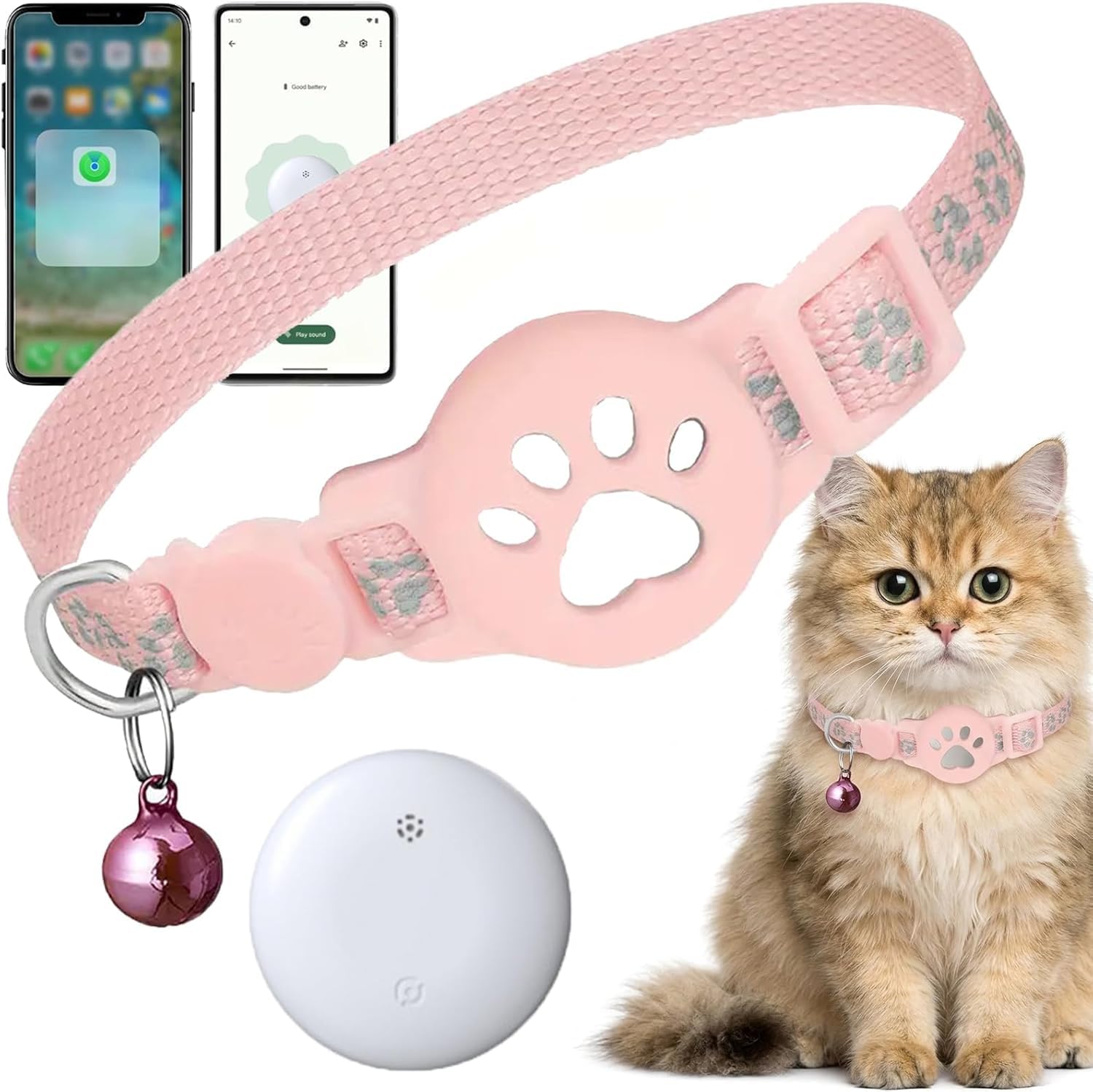 Collier GPS Chat sans Abonnement ni SIM, Traceur GPS Chat Tracker Compatible avec iOS & Android, Étanche IP67, Localisation en Temps Réel, Collier Réfléchissant Anti-Perte (D)