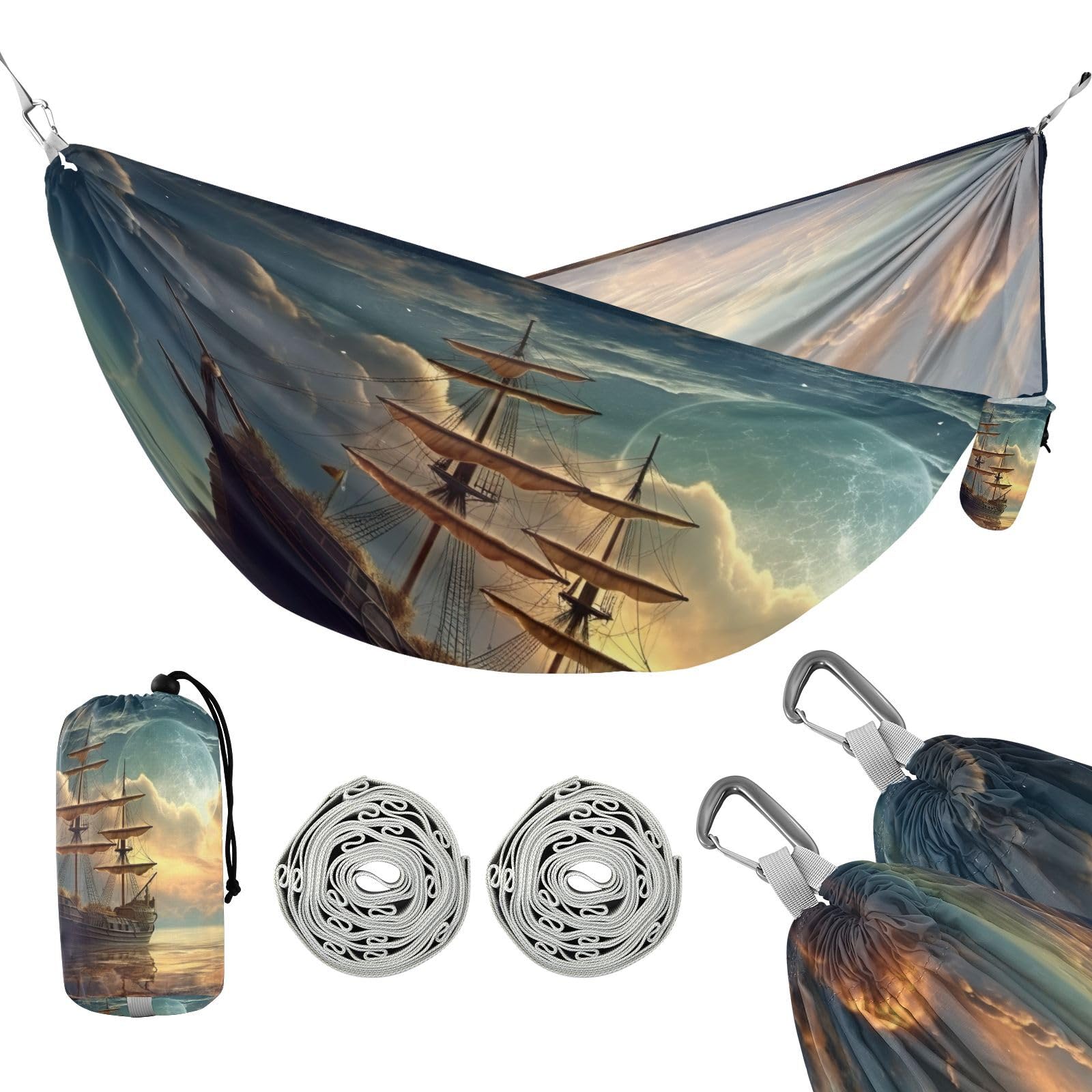 SDMKA Sailing Ship Camping Hammock, 330 lbs with 2 Tree Straps, Carry Bag, Single Portable Hammock for Outdoor/Indoor, Hiking, Beach, Backpacking, Travel