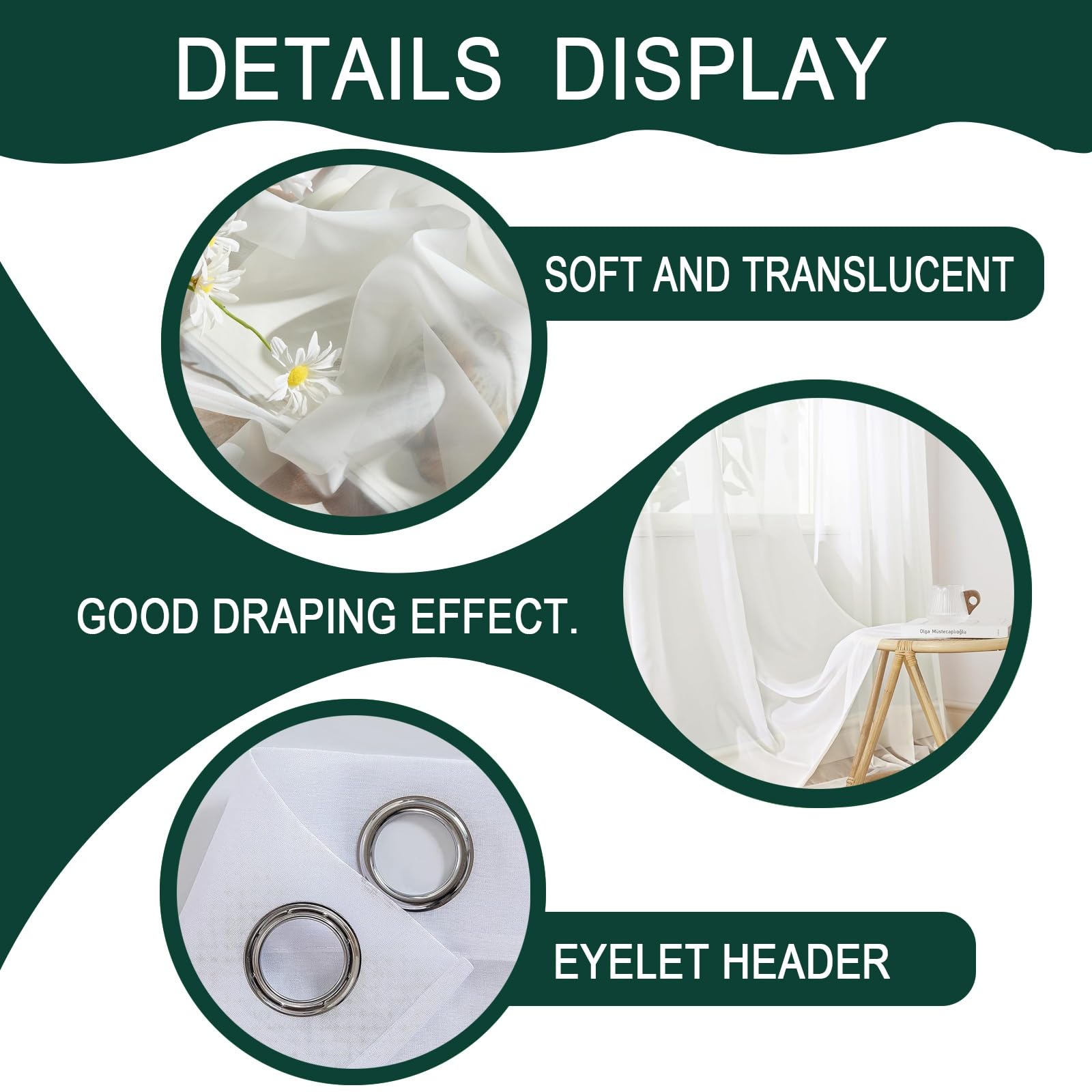 2 Pièces Rideaux Voilage 235 x 260 cm Rideaux Salon Semi-Transparent Rideau Voilages Intérieurs Voilage Blanc, à Oeillets pour Salon Chambre Enfant Adulte, Blanc