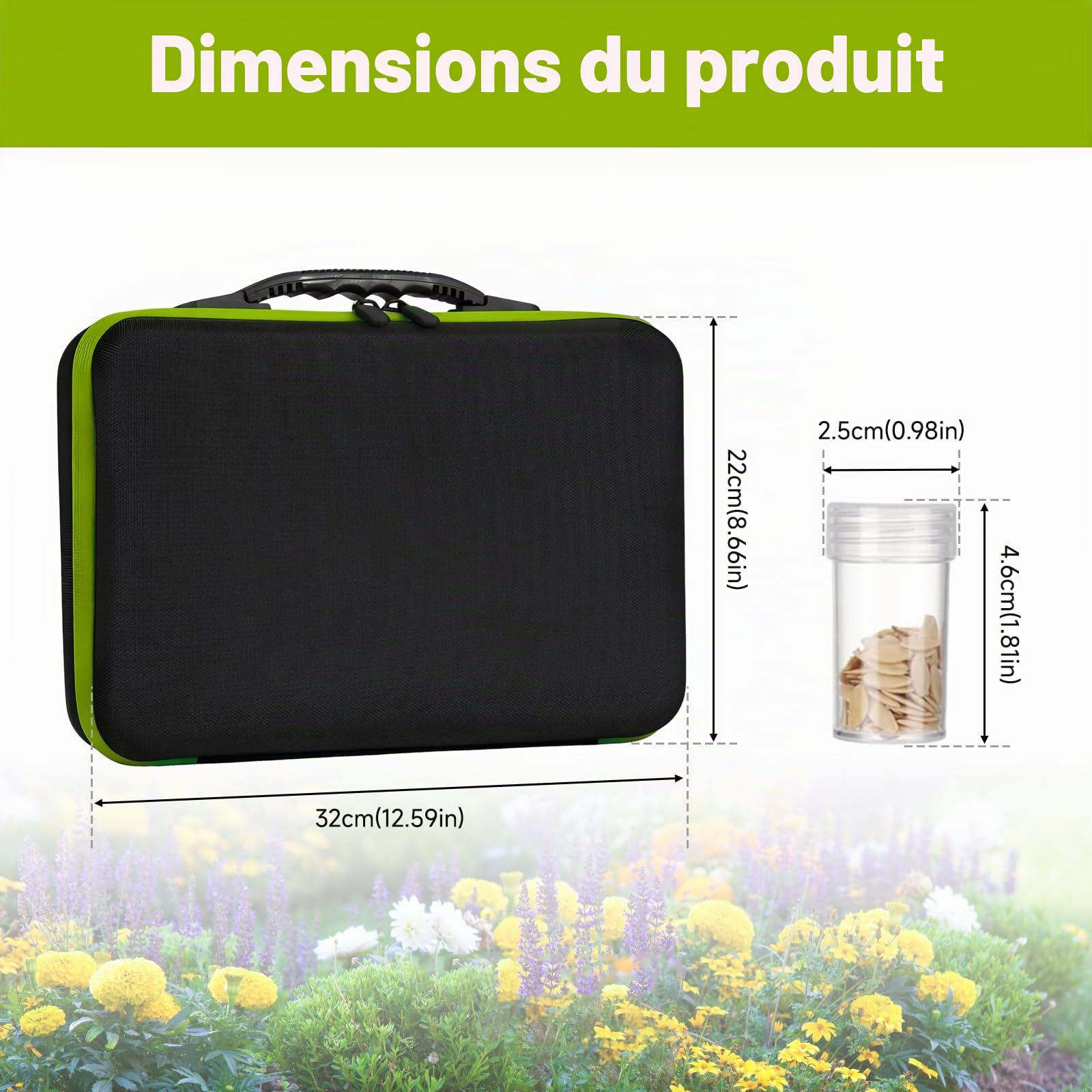Organisateur 60Fentes pour Jardinage,Sac Zippé,Étiquettes,Entonnoirs,Pince à Épiler,Sachets Papier Rangement pour Petits Sachets de Plantation (Tomates, Fleurs,Herbes, Légumes),Anti-Lumière&Humidité