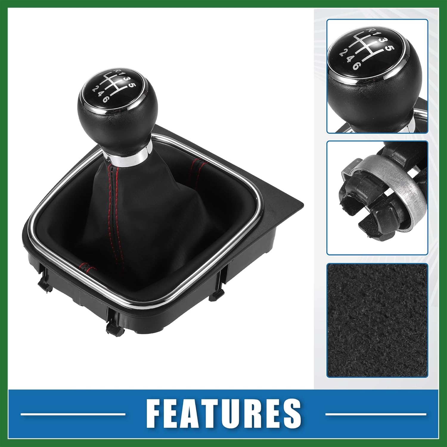 Motoforti 6 Speed Manual Gear Shift Knob with Gaiter Boot for Volkswagen Golf MK5 MK6 2004-2007 for Volkswagen GTI 2006-2009 Black Long-Lasting
