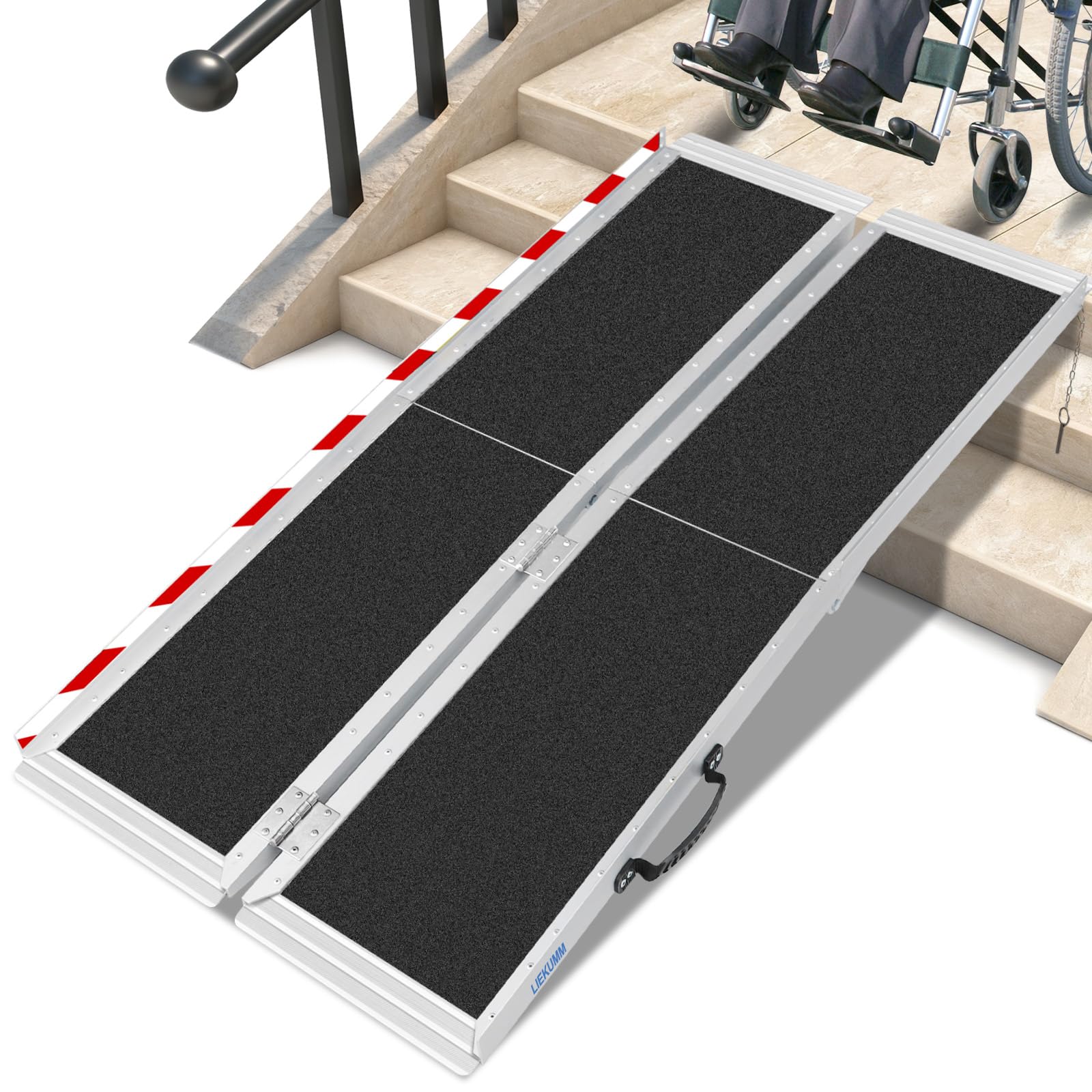 LIEKUMM Rampas para Silla de Ruedas 182,5 cm, Capacidad de Carga 300 kg Aluminio Rampa Antideslizante, Rampa Silla de Ruedas Portátil para Escalera, Escalon, Umbral, Menaje del Hogar