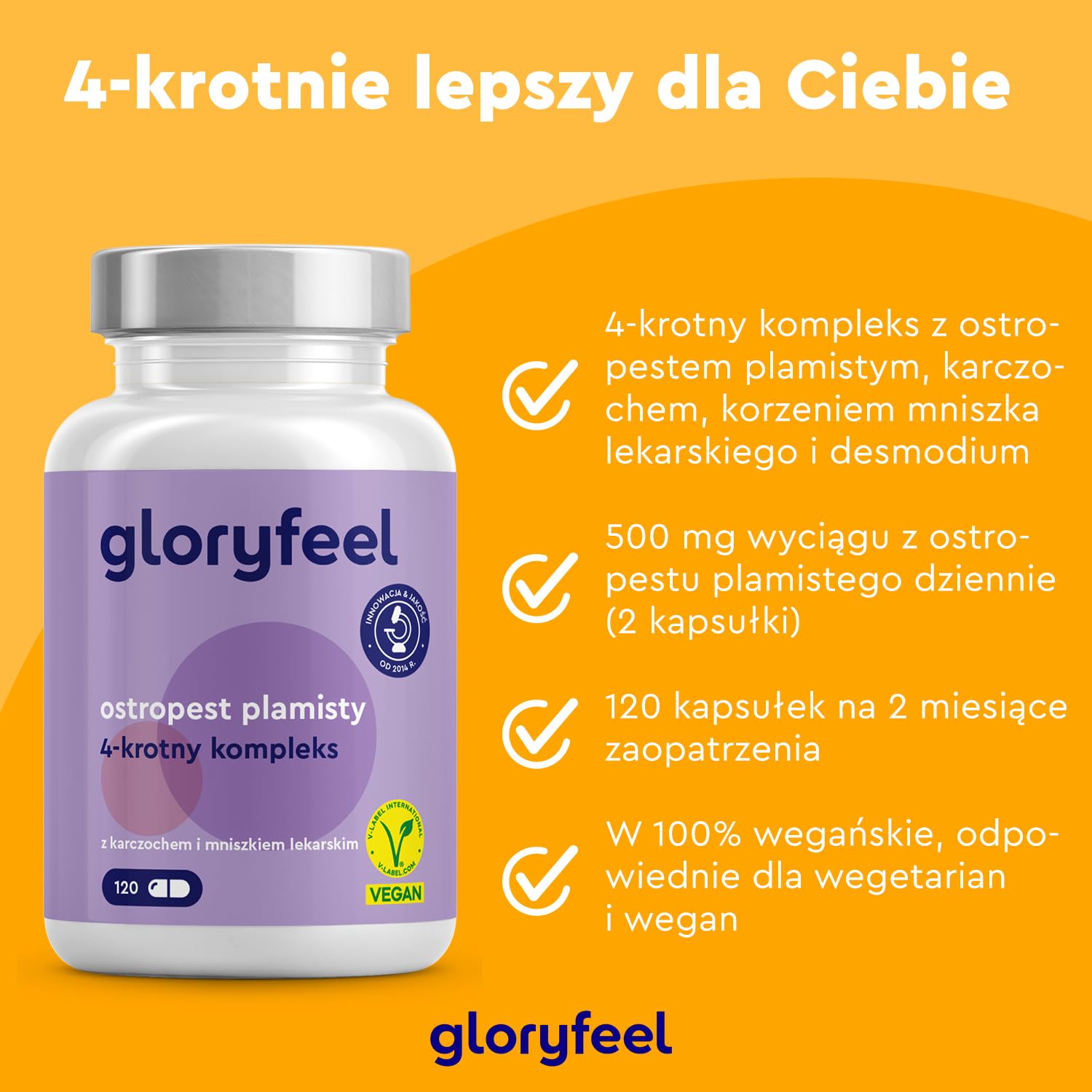 Ostropest plamisty (500 mg) z karczochem (400 mg), mniszkiem lekarskim (150 mg) i desmodium (50 mg) - Wysoka zawartość sylimaryny - 120 kapsułek - Testowane i wyprodukowane w Niemczech bez dodatków