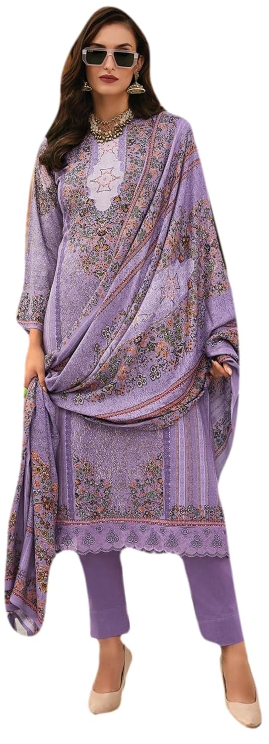 Rosaniya Unstitched Woolen Digital Printed Winter wear suits for women with Shawl and lace work (NAKSH1002_2024_Light Purple) Rosaniya Unstitched Woolen Digital Printed Winter wear suits for women with Shawl and lace work (NAKSH1002_2024_Light Purple)