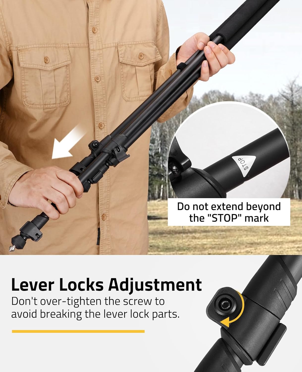 CVLIFE Shooting Bipod Tripod with 360° V Yoke Rest, Adjustable Shooting Stick Rifle Bipod Tripod with Lever Locks, Lightweight Hunting Rest for Outdoor, Universal Shooting Rest for Rifles, Black