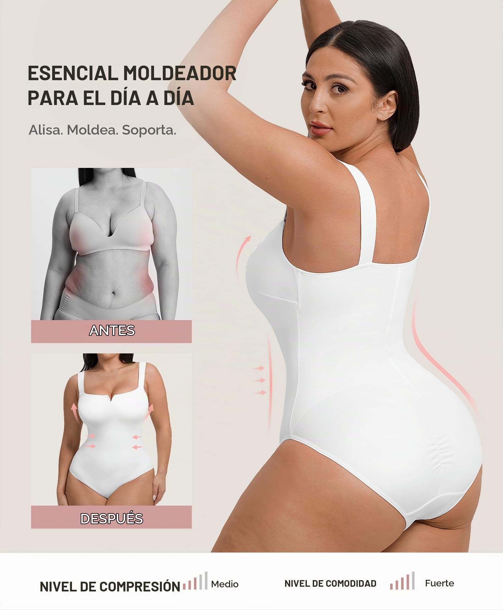 FeelinGirl Faja Reductora Mujer Adelgazante Vientre Plano Body Moldeador Cuello Cuadrado con Muesca en V Shapewear Bodysuit Abdominal