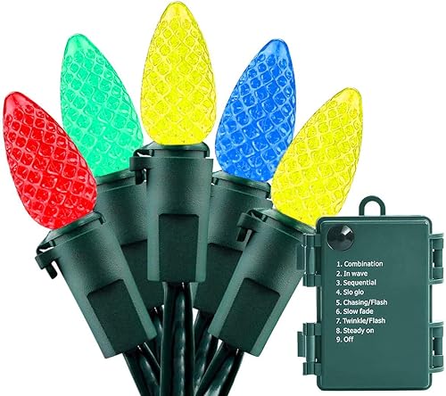 Miniatura 1 de ASENEK Luces de Navidad C6  Cadena de luces LED de 18 pies con 50 pilas que funcionan con pilas, mini luces de Navidad para interiores y exteriores,