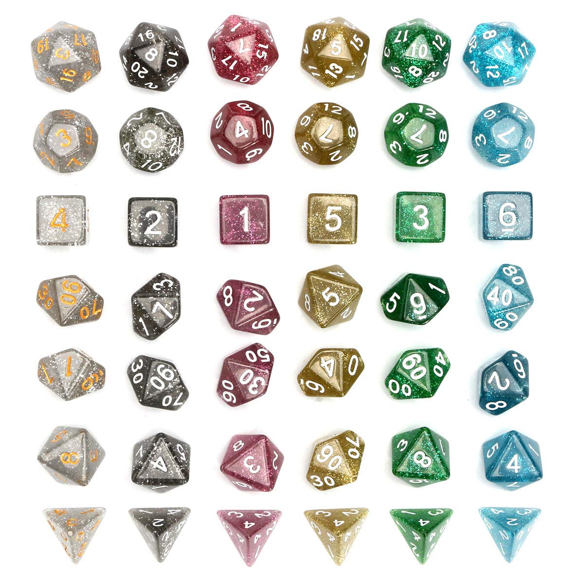 Lot de 42 dés polyédriques D20 D12 D10 D8 D6 D4 avec pochette en velours