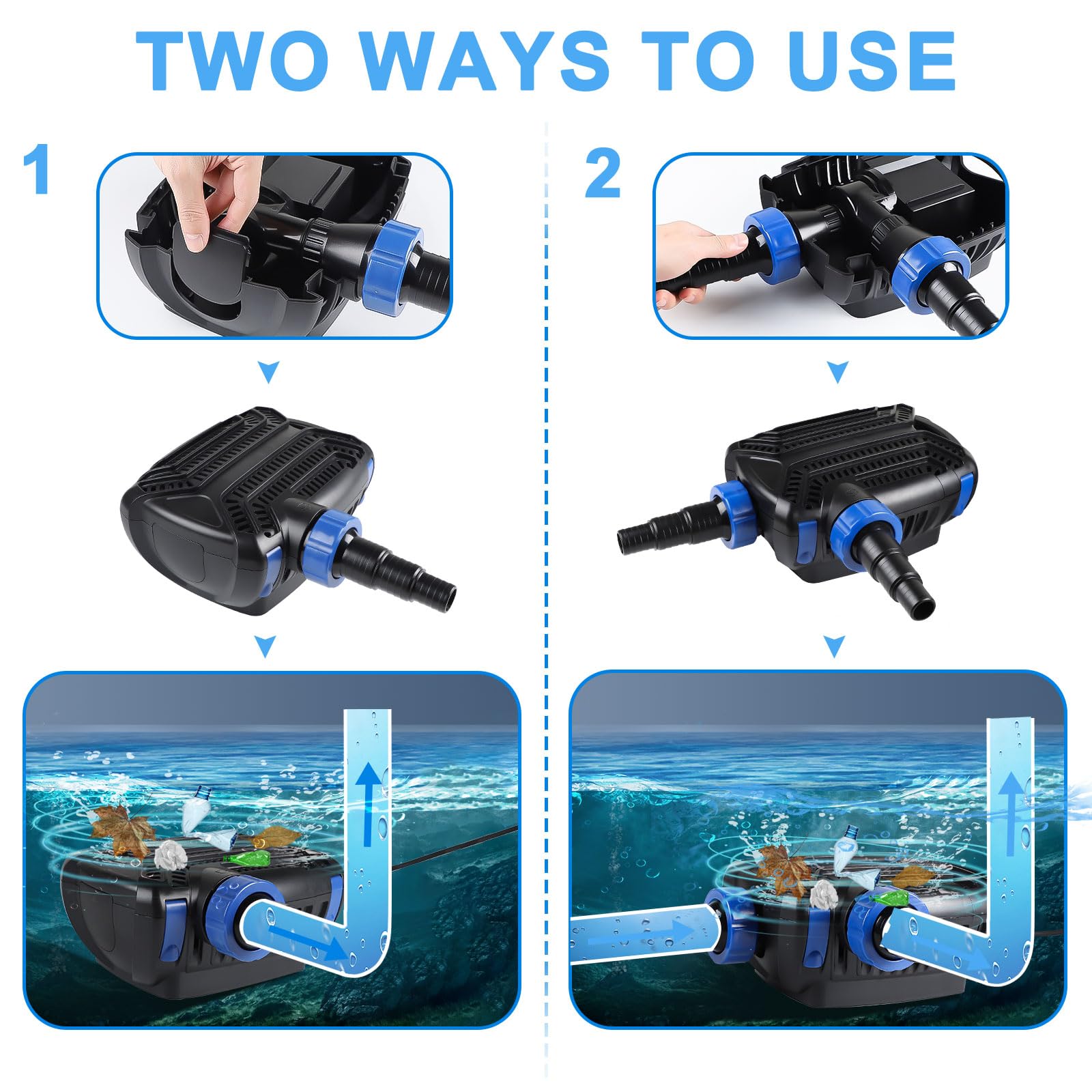 EXLECO Eco Teichpumpe Filterpumpe 40W max. 6000L/H Teichfilter Energiesparende Bachlaufpumpe für Gartenteich Teich Pumpe mit filter Kabellänge 10M Umwälzpumpe für Außen Wasserfall Bachlauf Koiteiche
