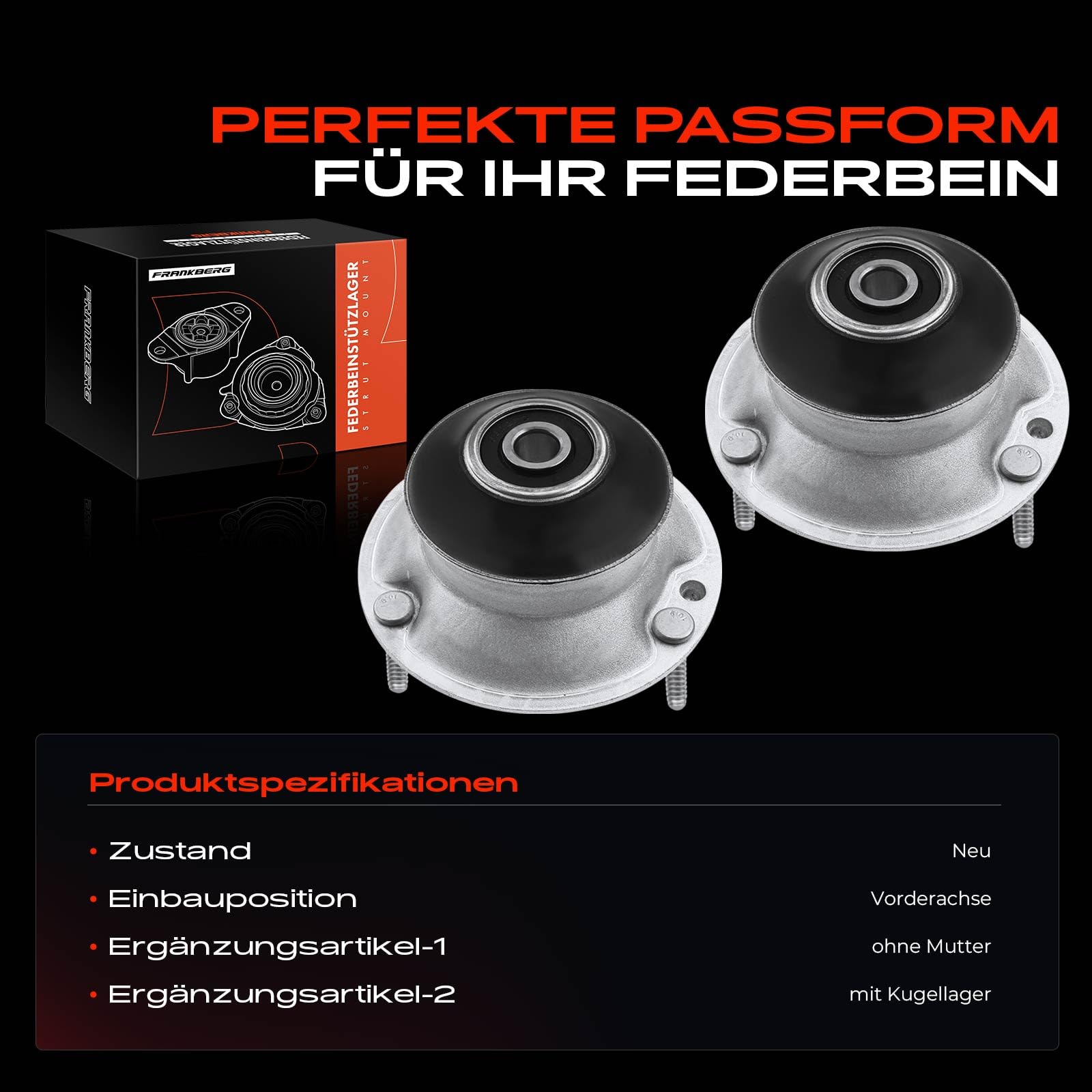 Frankberg 2x Federbeinstützlager Vorderachse Kompatibel mit 1er E81 E82 E87 E88 3er E46 E90 E91 E92 E93 5er E39 E60 E61 6er E63 E64 X1 E84 X3 E83 1997-2015