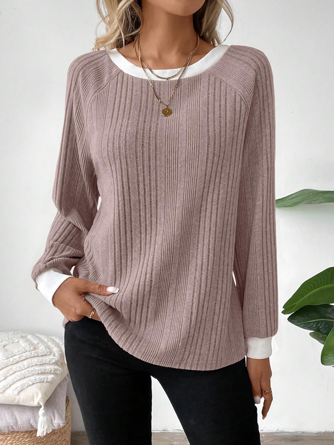 Womens Long Sleeve Shirts Crewneck Casual Tops Loose Fit Tunic Fall Fashion 2025 Blouses Clothing - Image 4