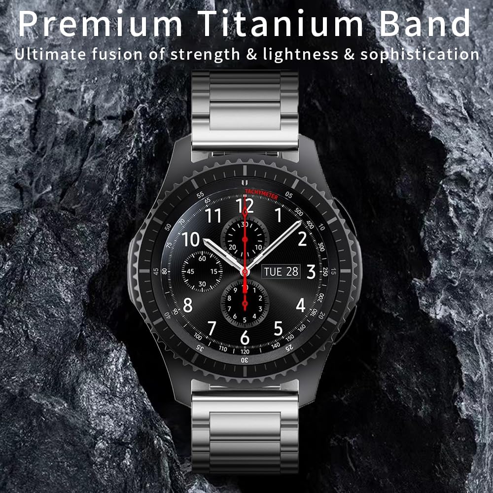 Bracelet en titane de 20 mm compatible avec Samsung Watch 6 Classic 43 mm/47 mm/5 Pro 45 mm/4 Classic 46 mm, bracelet en métal de 22 mm, compatible avec Samsung Watch 46 mm/3 45 mm, Gear S3