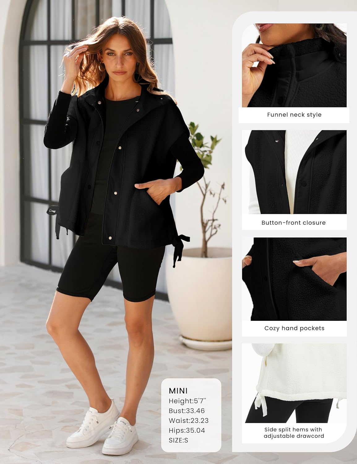 Sherpa Jacket for Women Casual Fleece Vest Oversized Sleeveless Outwear Warm Button Down Gilet with Pockets - Image 6