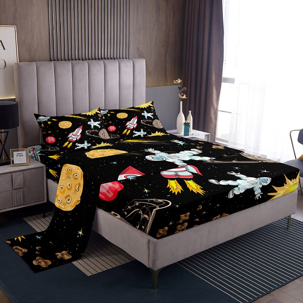 Parure lit cosmonaute grand format pour calmer le coucher enfant
