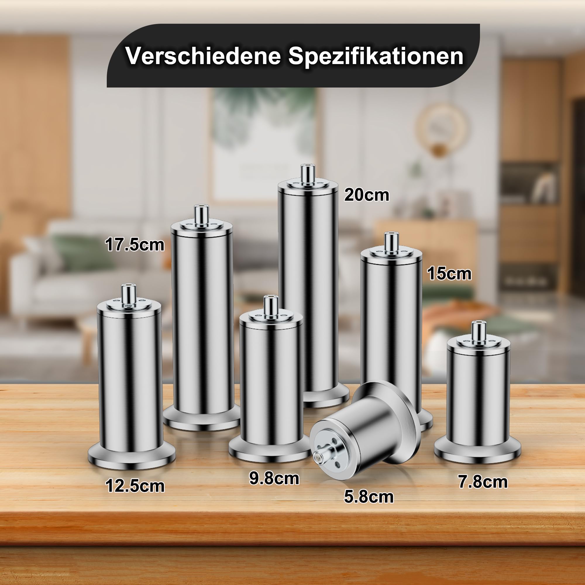 4 patas ajustables para muebles de acero inoxidable para muebles para patas de armario cama patas de sofá patas de mesa altura regulable utiliza tornillos M10 soporta más de 600 kg (20 cm)