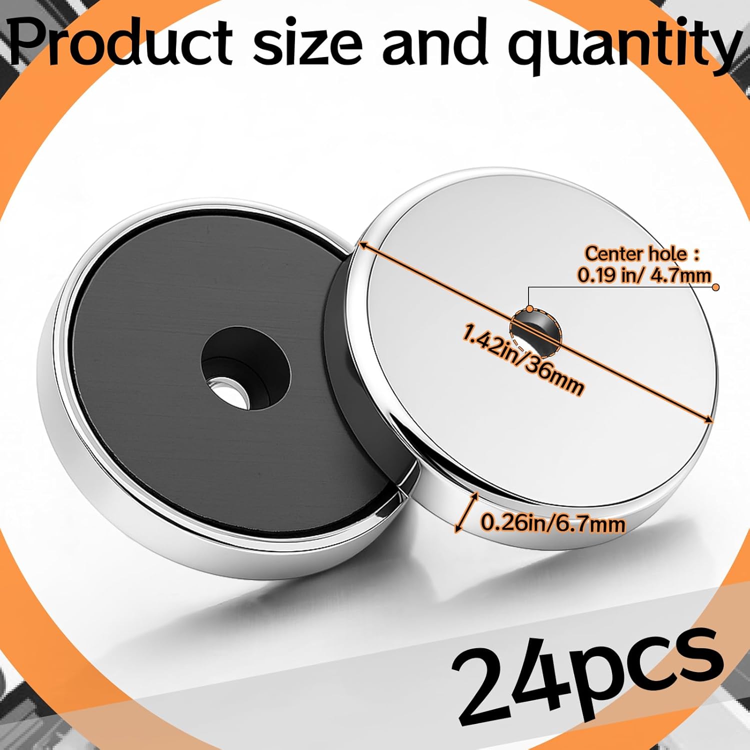 Ceramic Round Base Magnet with Chrome Plated Steel Cup, 35lbs Heavy Duty Circle Magnet with Hole Magnetic Round Base for Workshop RV Conversion Cabinet Fixture(D1.42 xC0.19 xT0.26)
