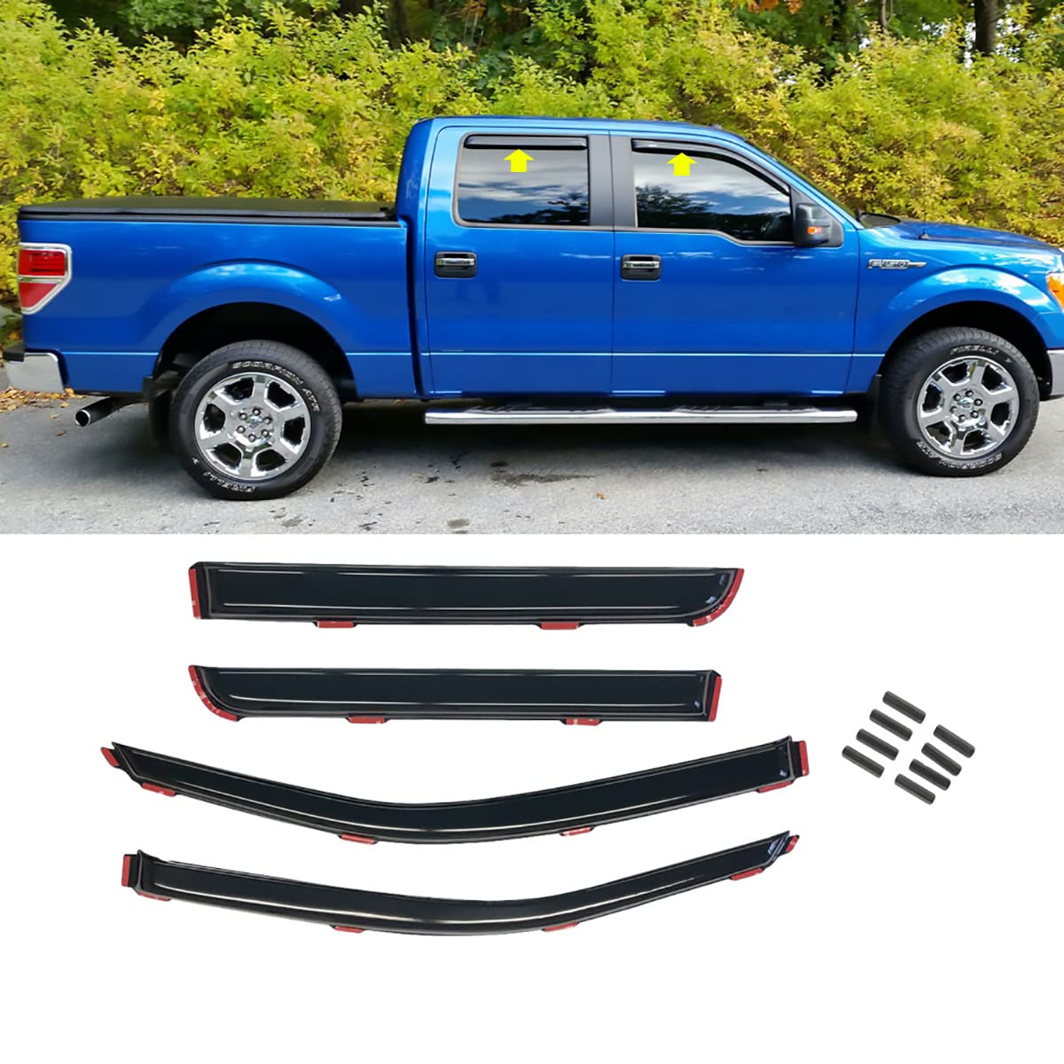 Ventvisor Side Window Deflector,Compatible with 2009-2014 Ford F-150 Crew Cab,Smoke,4 Pieces Set,in-Channel Window Visor Sun Wind Rain Shade
