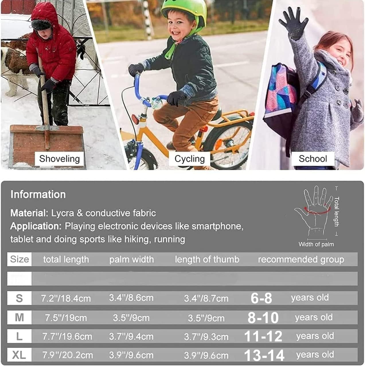 Dziecięce rowerowe rękawiczka do jazdy na świeżym powietrzu, do uprawiania sportów szosowych, rowerów górskich, antypoślizgowe, ekran dotykowy, para (małe, pomarańczowe)
