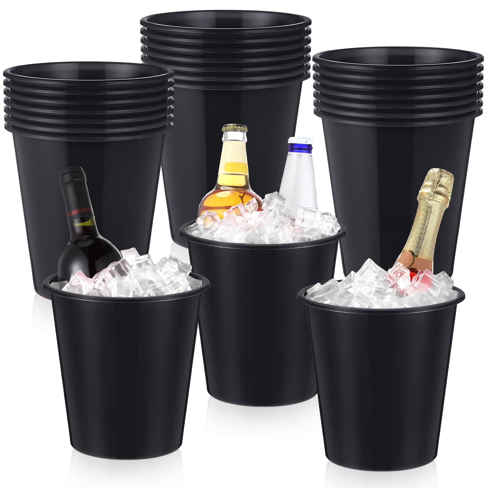 Layhit 24 Pcs Plastic Ice Buckets for Parties 3 Liters Wine Bucket Portable Ice Holder Disposable Wine Cooler for Party Wedding Party Beverage