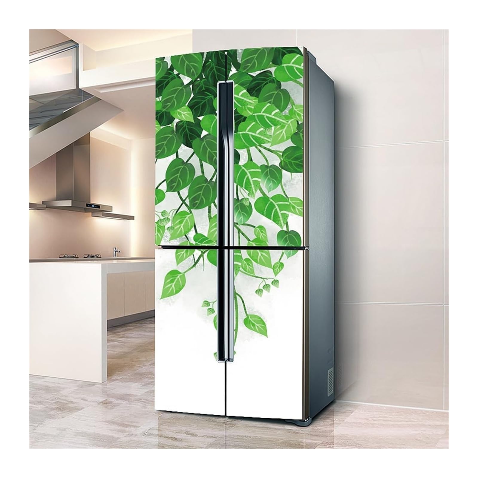 GDHKDDFL Minimalist, luxury-inspired fridge decals, Fridge Sticker Full Covering Door Covers Skins Wall Stickers for Kitchen Decal, Green Leaves Spring(L: 100x180 cm)