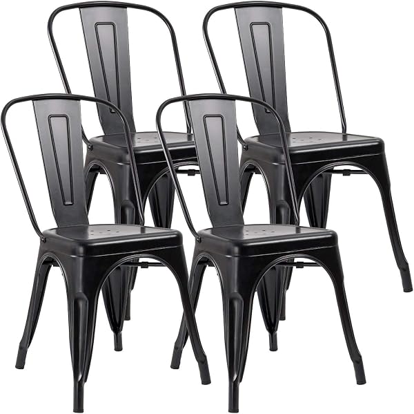 JUMMICO Lot de 4 chaises de salle à manger empilables noires