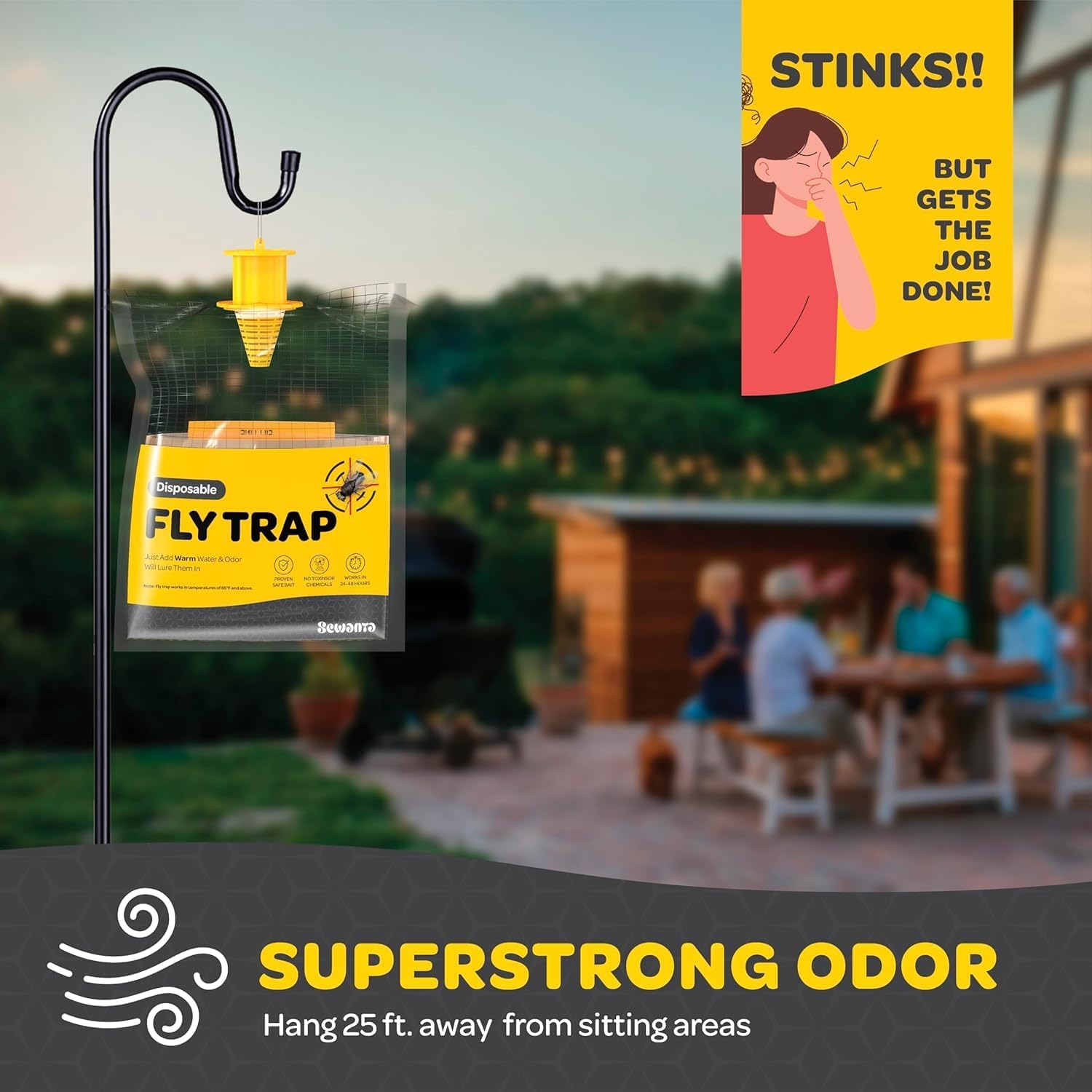 Outdoor Fly Trap Bags [Set of 8] Disposable Fly Traps Outdoor - Hanging Fly Traps with dissolvable Non-Toxic Bait - Bug Catcher Killer for All Flies for Outside Bug Control Patio, Barn and Ranch Etc