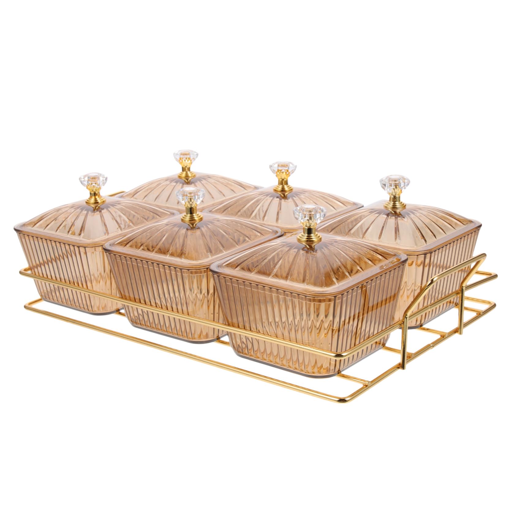 SOLUSTRE Plato de Aperitivos con 6 Compartimentos, Bandeja para Snacks y Frutas, Diseño con Tapa Ámbar, Resistente y Multifuncional para Reuniones y Fiestas en Casa