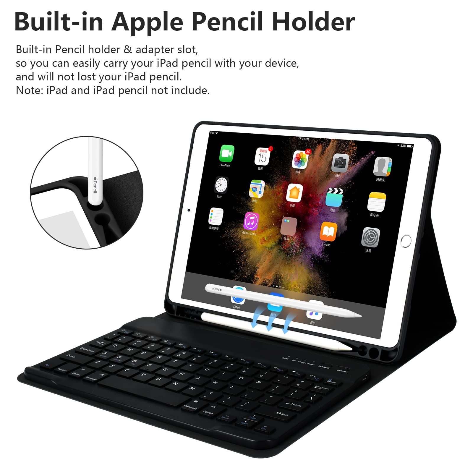 Keyboard Case for iPad 10.2" 9th Generation 2021/ 8th Gen 2020 Case for iPad 10.2 7th 2019, Wireless Bluetooth Keyboard for iPad Air 3 (3rd Gen)/iPad Pro 10.5"/iPad 10.2” Case with Pencil Holder