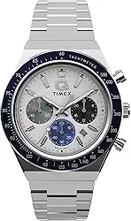 Relógio masculino Q 40 mm - pulseira prateada mostrador branco caixa prateada