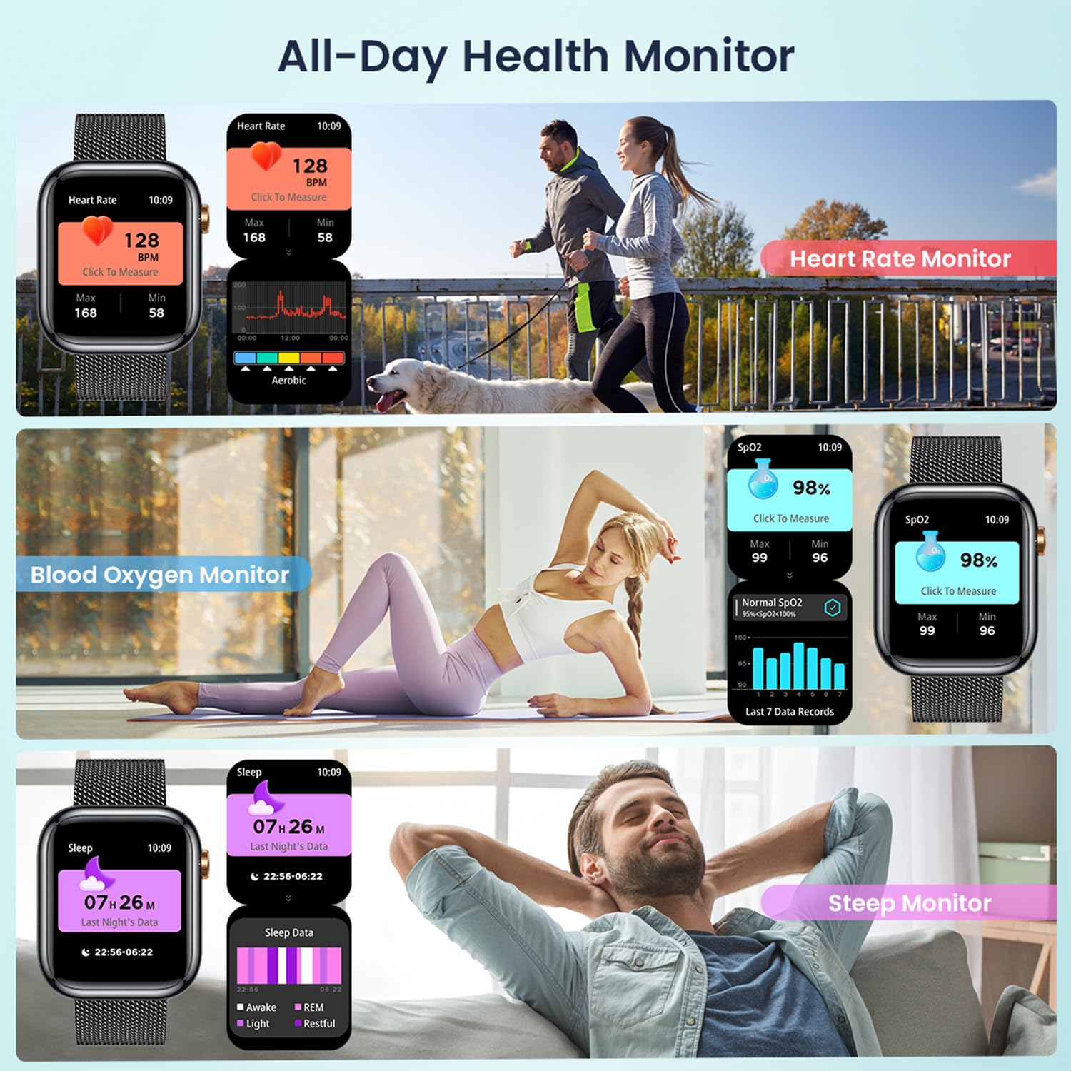 Orologio Smartwatch Donna Fitness Watch: Nera Smartwatch Donna Chiamate Contapassi Sanguigna Pressione Impermeabile Polso Cardiofrequenzimetro Sport 1,83" Touchscreen Metallo Cinturino per Android iOS