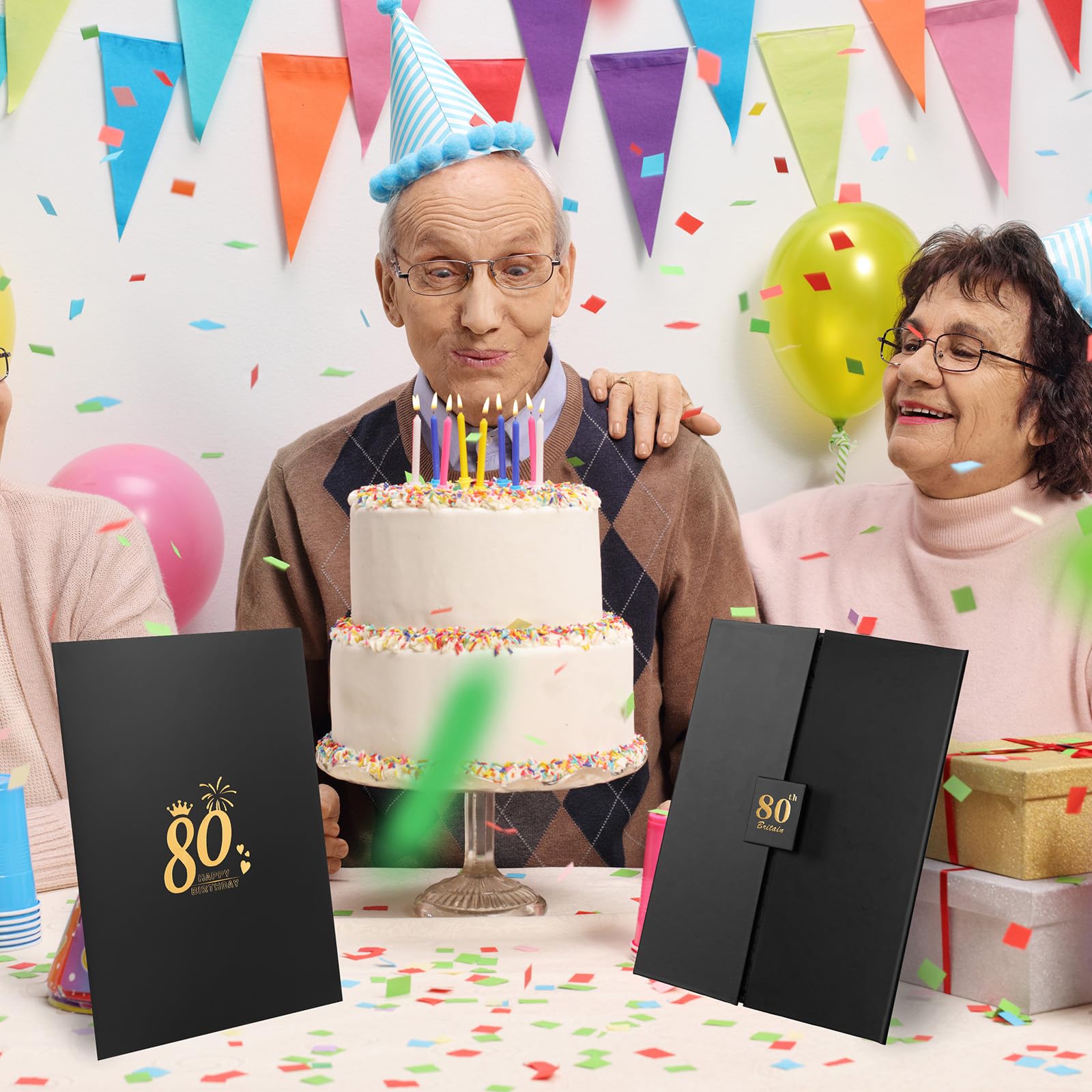 Born in 1946 UK 80th Birthday Gift Set with 3 Vintage Posters – Tri-Fold Birth Year Timeline, Dual-Fold Childhood Memories & Bonus Blank Greeting Card for Personal Messages, Retro Party Decorations — view 6