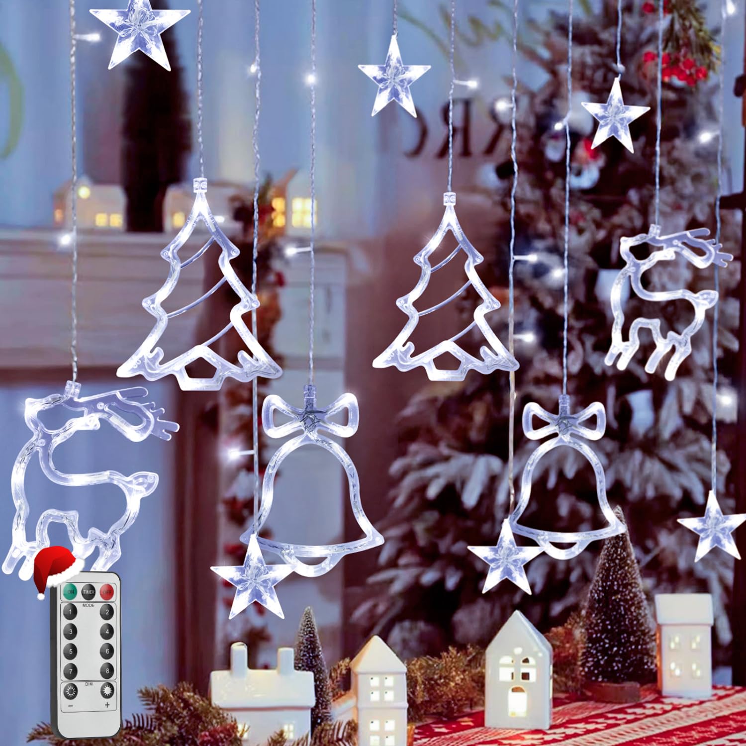 Aigostar 3×0.6m 120 LED Cortina de Luces Navidad con Control Remoto, 8 Modos Luces de Cadena de Cortina Brillo Ajustable, IP44 Impermeable Guirnaldas Luces para Habitacion, Exterior (Blanco Frio)