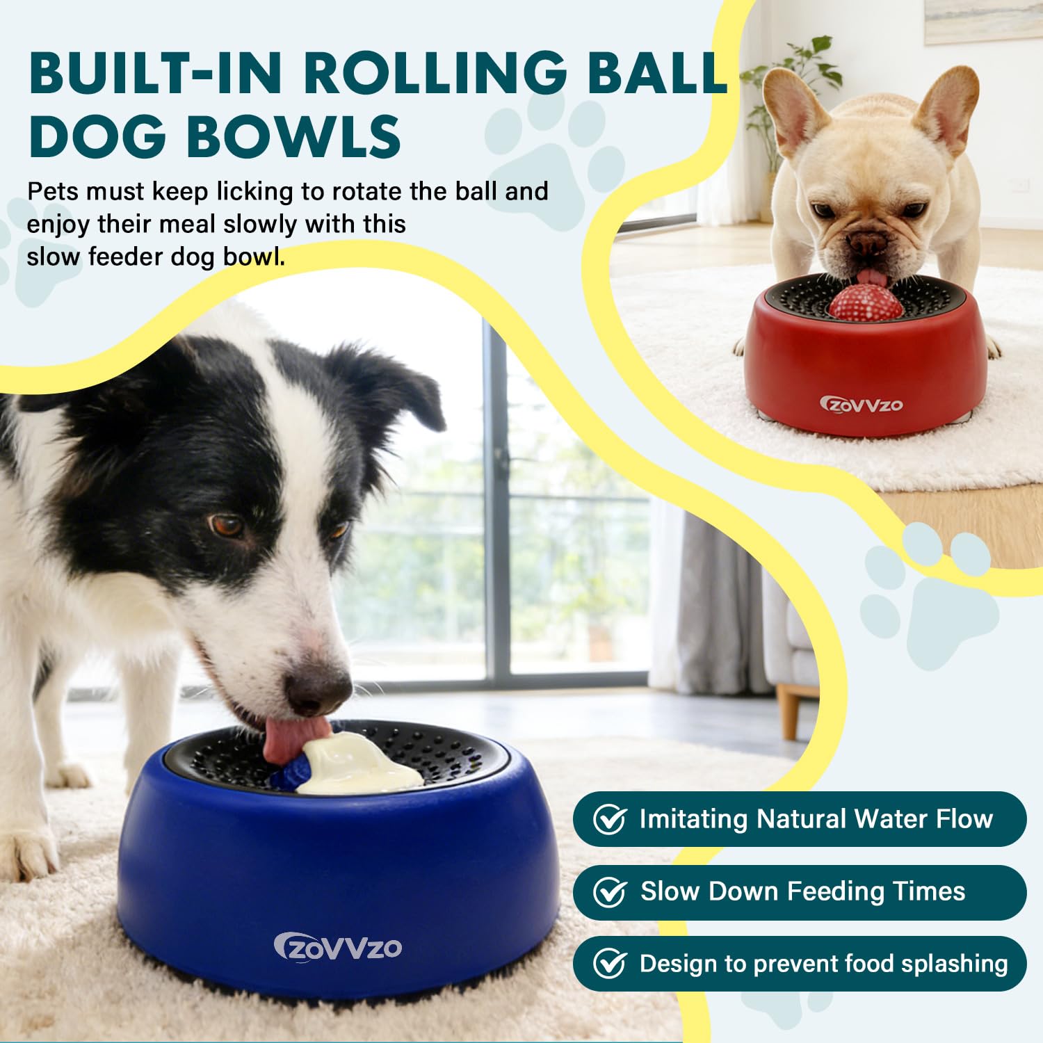 Rolling Ball Dog Lick Bowl, Slow Feeder Dog Bowls, Non-Slip Design, Interactive Dog Licking Toy & Dog Enrichment Toys, Dog Lick Ball Bowl for Wet Food, Yogurt, Bone Broth, Nutrient Solution (Blue) - 2