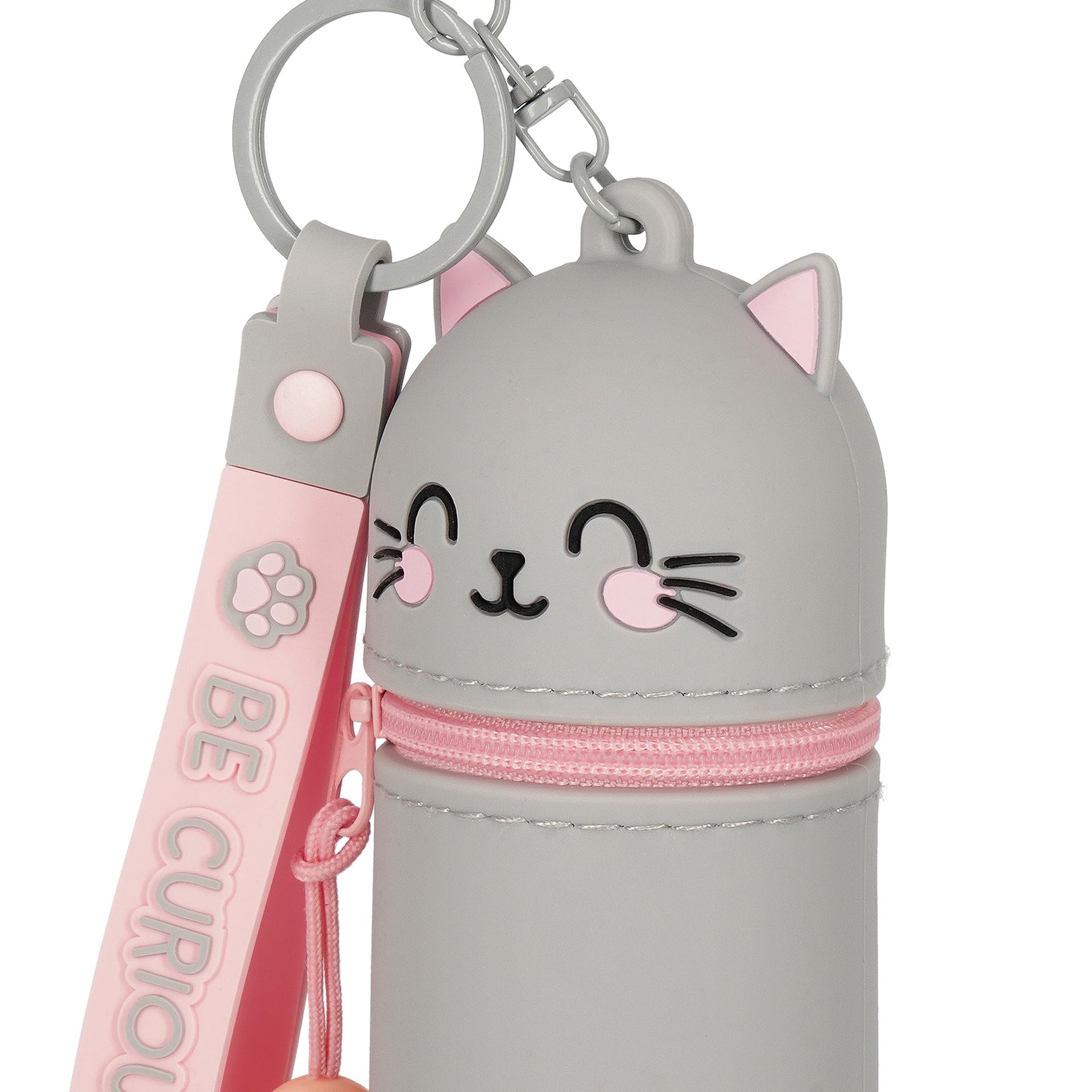 Legami Kawaii Mini Kawaii Portmonetka z motywem Kitty, z pierścieniem spiralnym, karabińczykiem i paskiem na rękę, silikonowa, 5 x 12 x 5 cm