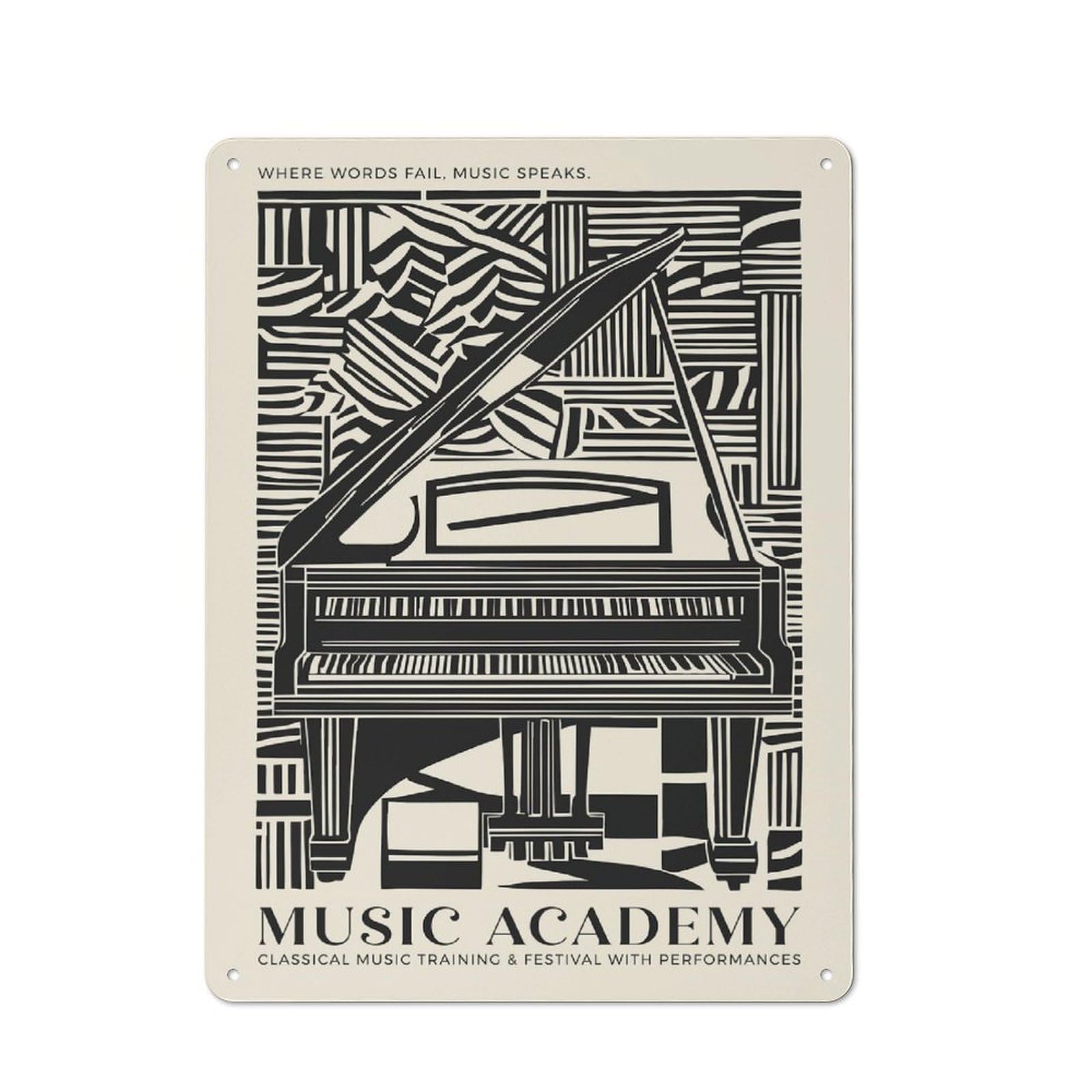 Music Academy Farmhouse Metal Sign 40x30cm, Rustic Country Wall Plaque for Farmhouse Kitchen, Pantry Or Dining Area