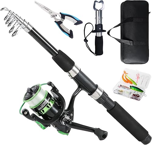 Fishing Rod, 6.9ft Telescopic Fishing Rod and Reel Combo with Fishing Pliers and Lip Gripper Fishing Equipment, 5.21 Pre-Loaded Spinning Reel Combo