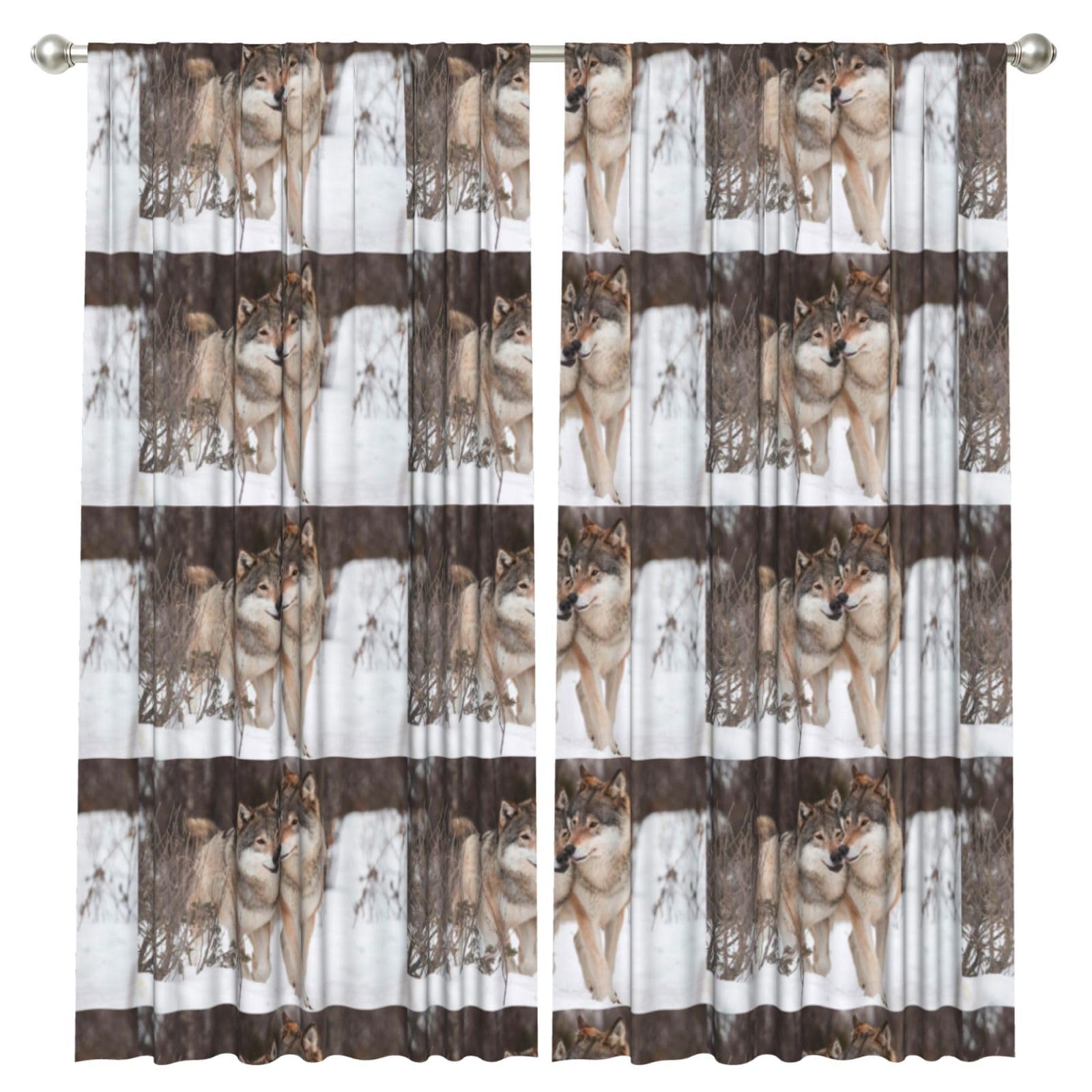 InOmak Wolf Pattern Print, 2 Panels Window Curtains 52 x 84 Inch Blackout Curtains for Living Room Bedroom