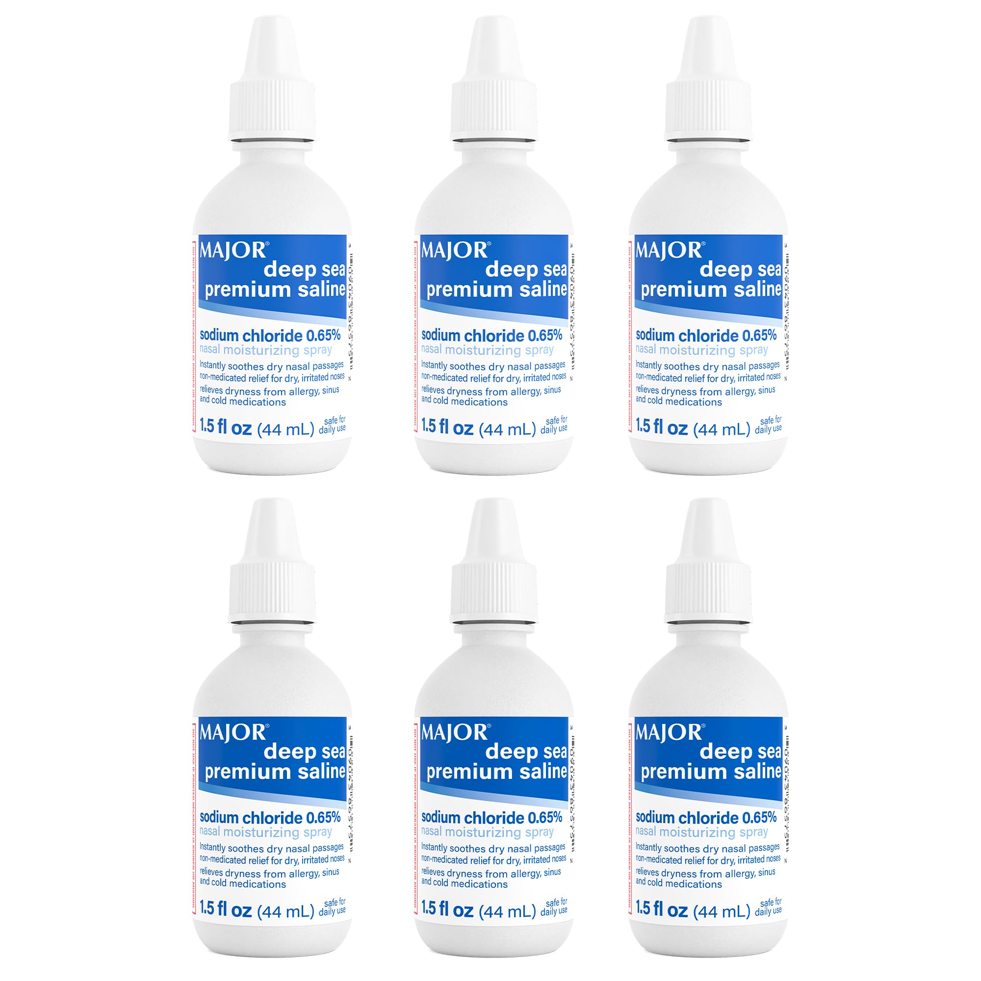 MAJOR Deep Sea Premium Saline - Nasal Moisturizing Spray for Dryness and Irritation Relief - Sodium Chloride 0.65% - 1.5 Fl. Oz (6 Pack)